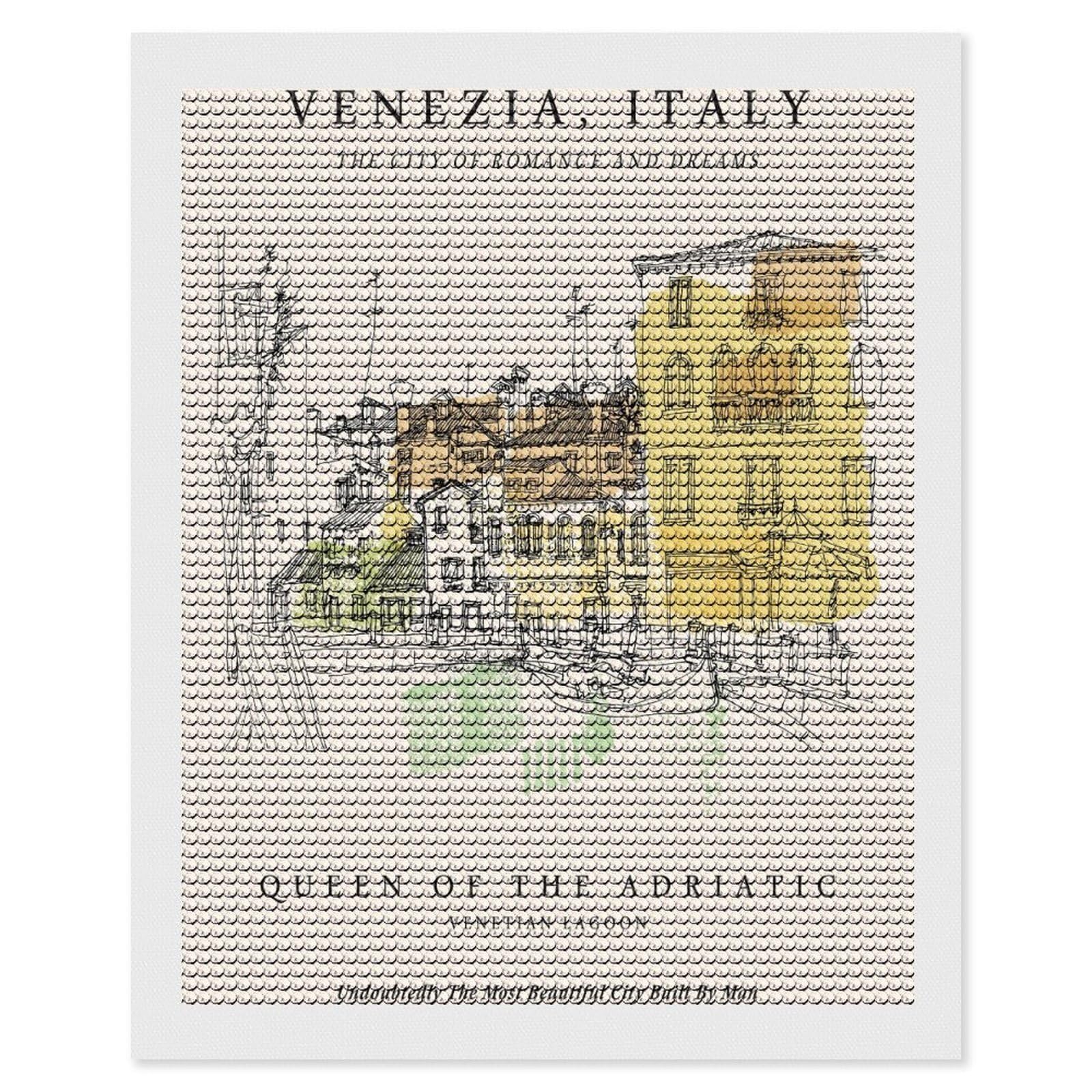 Junmoney Venice, Italy Sketch DIY Diamond Art Canvas Kit 16"x20", Adhesive Canvas, Easy to Enjoy, Farmhouse Decor, Festive Craft Gift