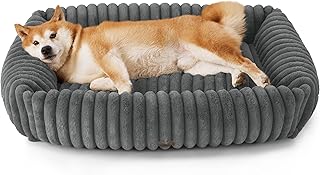BEDSURE waschbares Hundebett für große Hunde - 91x68x20cm weicher orthopädischer Hundekorb mit bequemem Fleece-Bezug, rutschfestes Hundebett mit hohem Rand in grau product image
