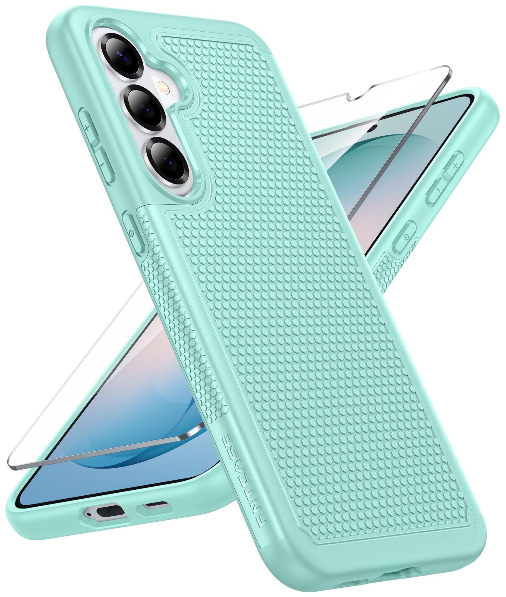 FNTCASE for Samsung Galaxy S26 Plus Phone Case: Dual Layer Non Slip | With Screen Protector, Shockproof Drop Protection, Matte Textured Protective Cell Phone Cover, for Daily Use, Mint Green