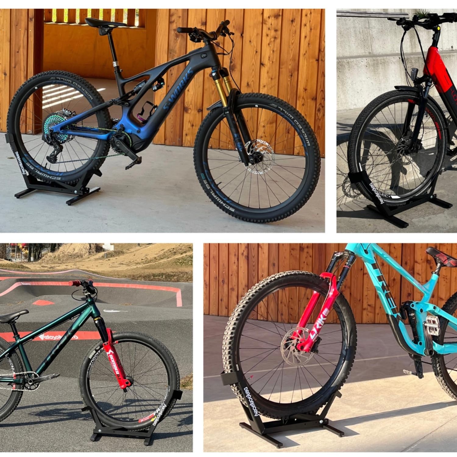 DRAGONWORKS RAID Supporto Bicicletta, cavalletto bici da terra per MTB, e-bike, gravel e bici da corsa 26–29", supporto bici stabile per garage, manutenzione e parcheggio, fino a 35 kg