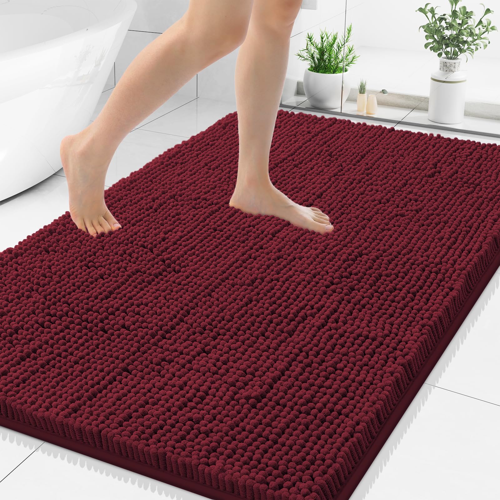 Smiry Luxury Chenille Bathroom Rugs 40x32, Extra Soft and Absorbent Shaggy Bath Mat, Machine Washable, Non-Slip Plush Carpet Runner for Tub, Shower,