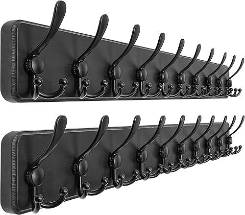 Miniatura 31 de Dseap Perchero de pared – Resistente 38-1/4 pulgadas de largo, con 10 tri-ganchos personalizados reforzados, colgador de pared de madera maciza para