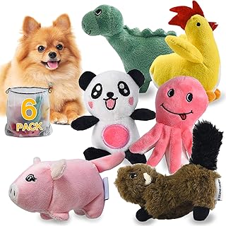 Squeaky Plush Dog Toy Pack for Puppy, Small Stuffed Puppy Chew Toys 6 Dog Toys Bulk with Squeakers, Cute Soft Pet Toy for Small Medium Size Dogs
