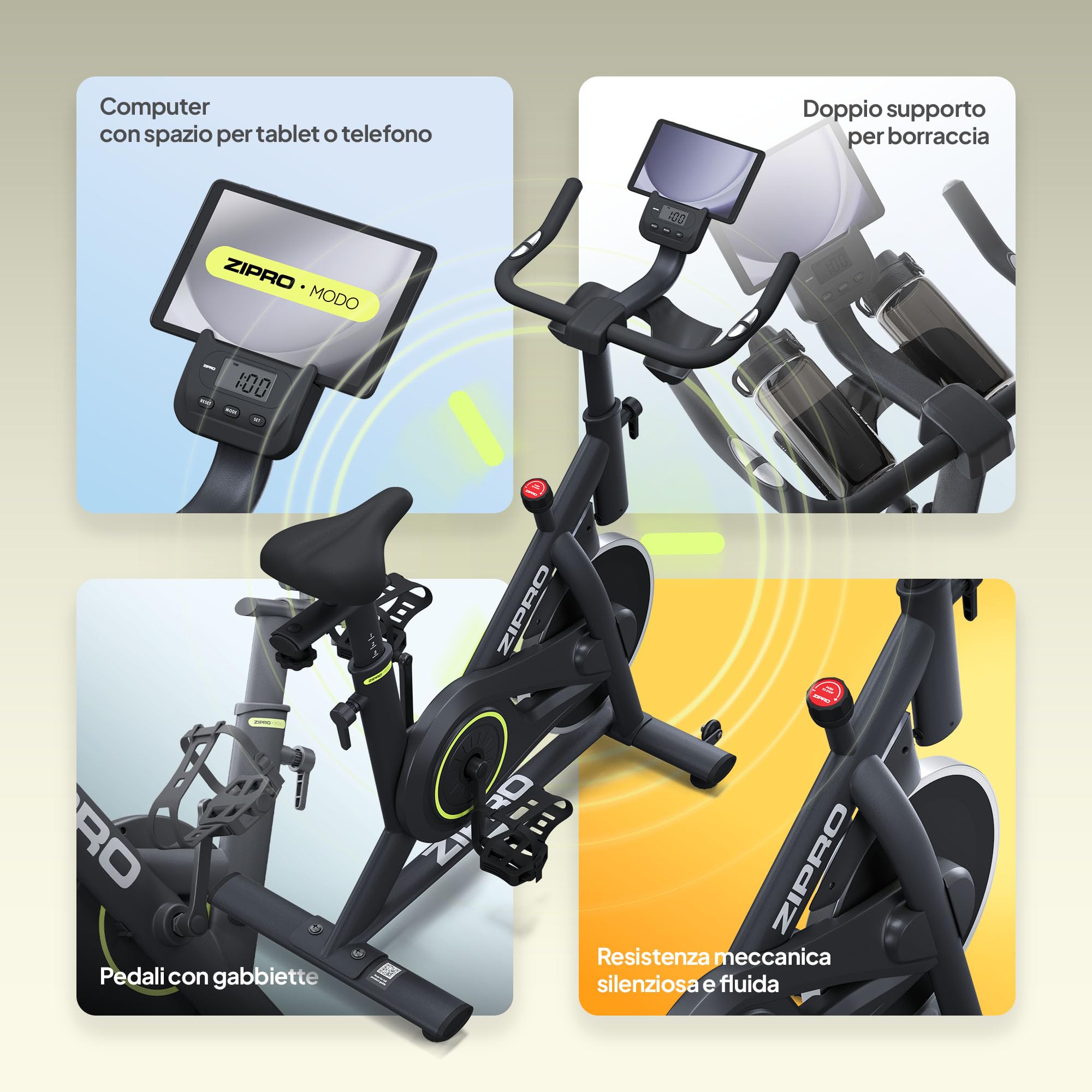 ZIPRO Cyclette da Casa Professionale Bike Camera Bici Meccanica con App Volano LCD Schermo Monitoraggio Capacità di Peso 120kg Silenzio Salvaspazio Resistenza Regolabile – MODO