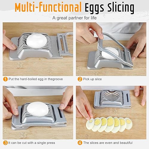 Miniatura 4 de Cortador de huevos de aluminio resistente de alambre de acero inoxidable, cortador de huevos multiusos para huevos duros, fresa, fruta suave