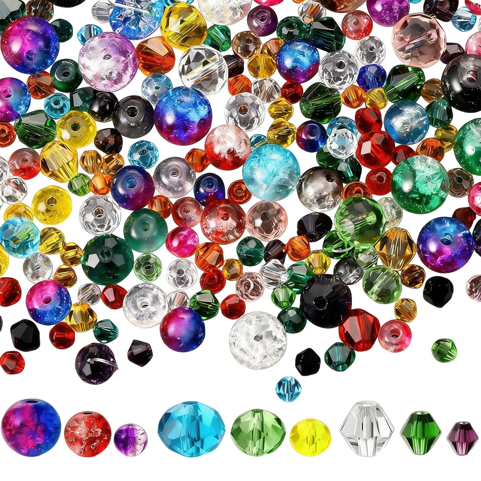 600 Pcs Crystal Glass Beads, Colourful Mixed Beads for Jewelry Making
