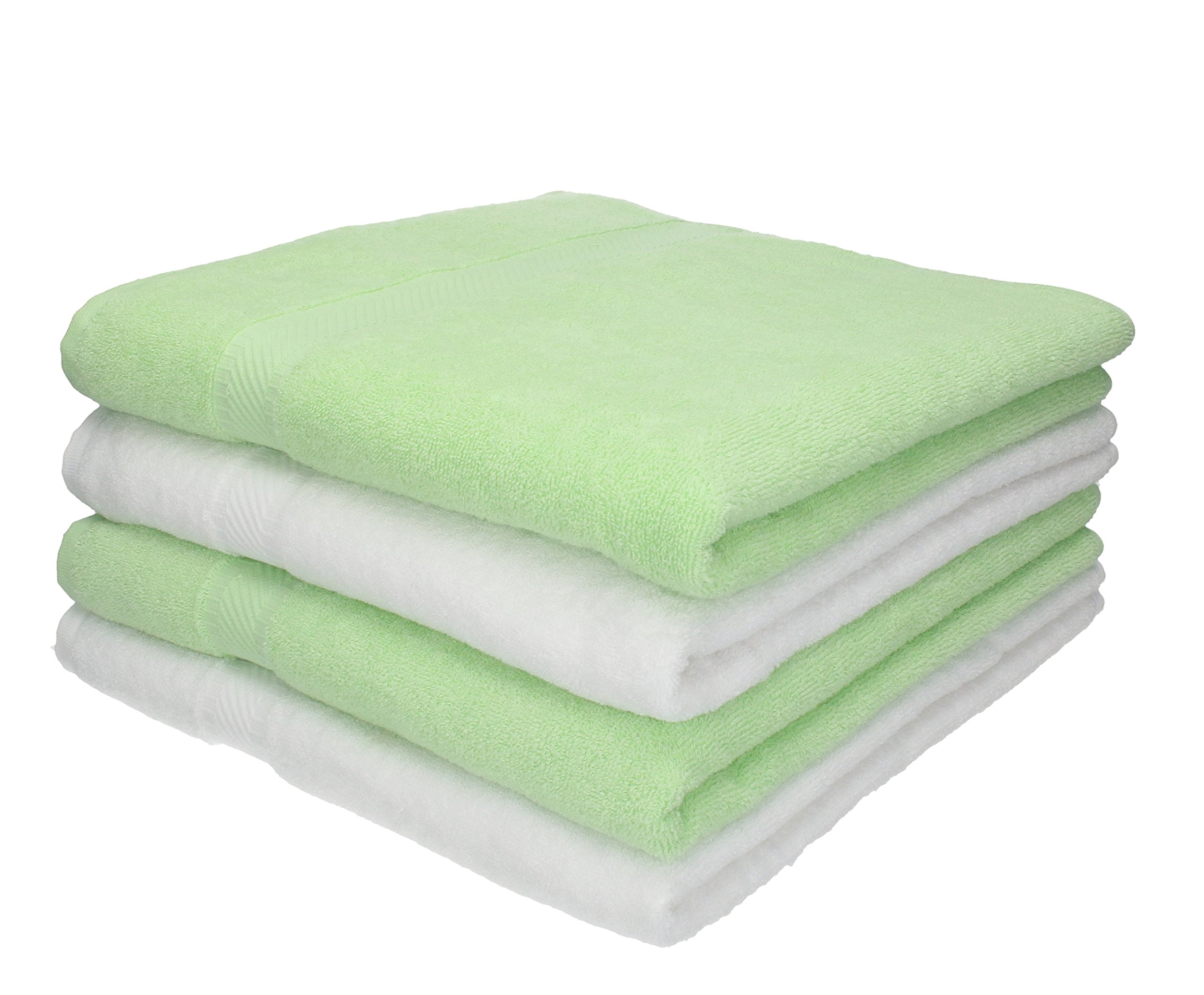 Betz 4 unidades toallas baño/ducha serie Palermo color blanco y verde tamaño:70x140cm 100% algodón de