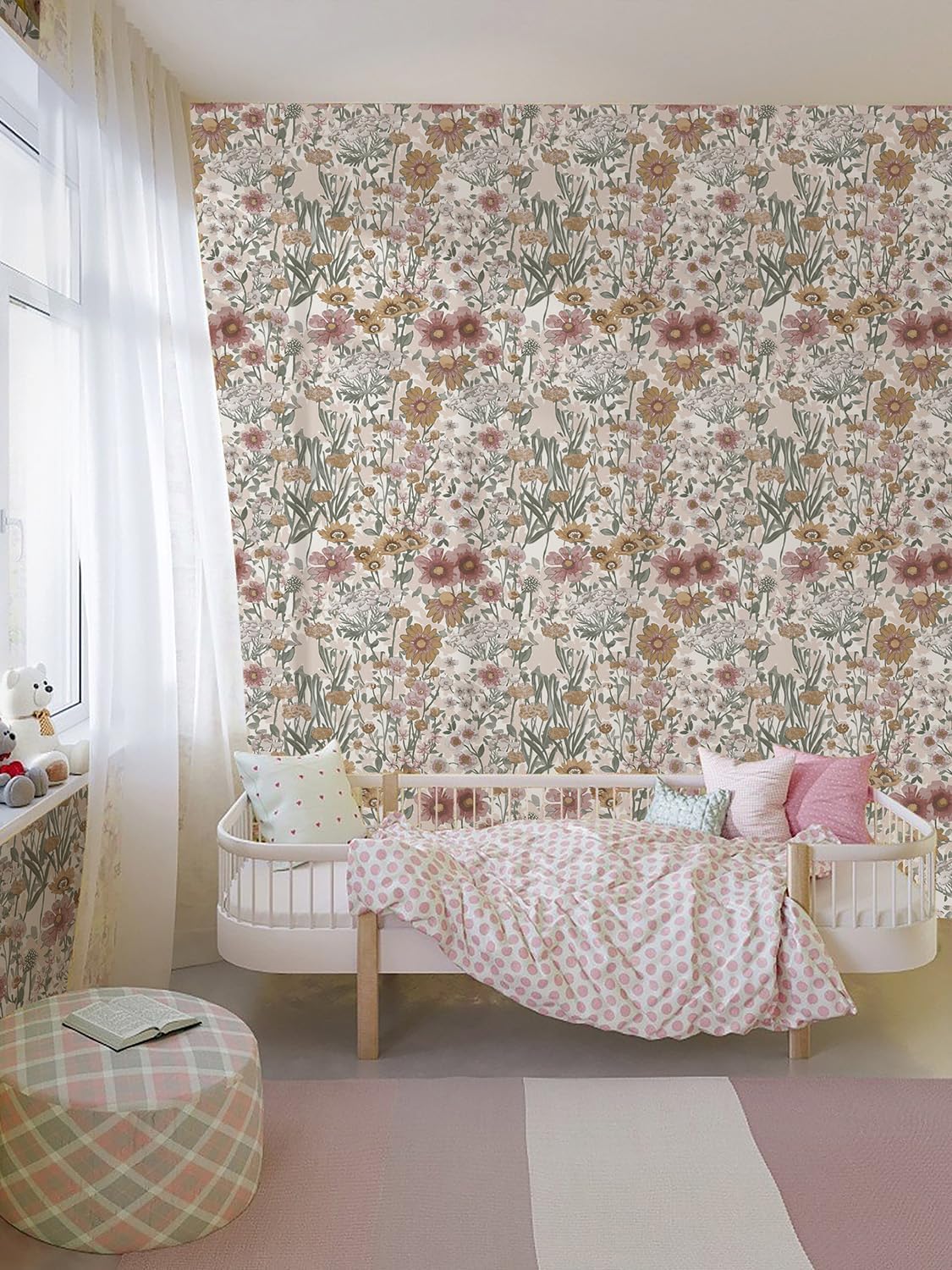 Orainege Peel and Stick Wallpaper Daisy Floral Wallpaper 16.9in x393.7in Boho Floral Contact Paper Self Adhesive Removable Wall Paper for Bedroom Living Room Cabinets Decor Vinyl Roll