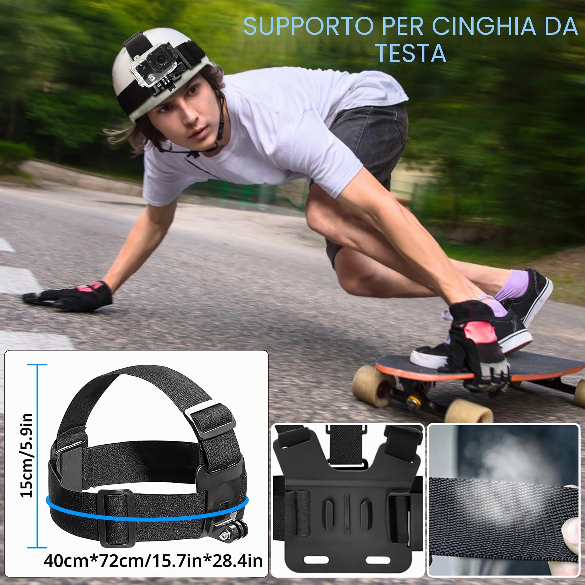 Kit accessori per action cam, 9-1 accessori per fotocamera Sport con Cinturino pettorale Fascia Testa, compatibile con GoPro Hero10/9/8/7/6, SJCAM Fotocamera YI Crosstour AKASO e altre