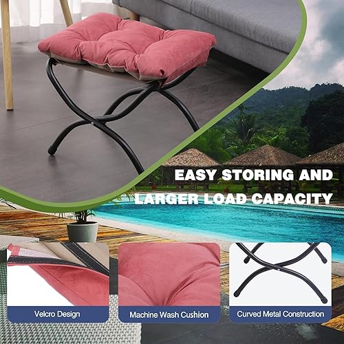 Miniatura 3 de Taburete plegable de 15 pulgadas, reposapiés de acento pequeño, elegante otomana plegable con marco de metal, reposapiés plegable tapizado Morden