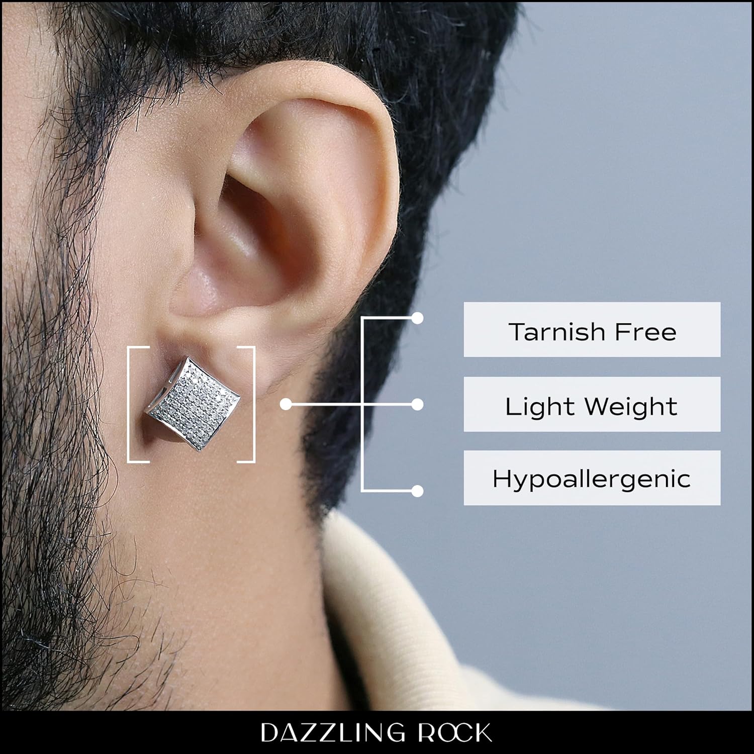 Dazzlingrock Collection 0.37 Ctw Round White Natural Diamond 11mm Kite Hip Hop Iced Out Stud (1Pc Only) in Platinum Plated Sterling Silver, Unisex Design Ladies,Mens Real Natural Diamond Earrings