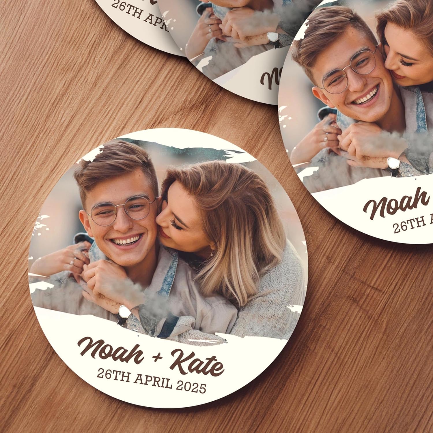 100 Pack Personalized Wedding Coasters, Custom Cardboard Coasters for Drinks with Photo Print and Text, Keepsake Wedding Favors and Gifts for Couples, 3.95" Round (Design 6)
