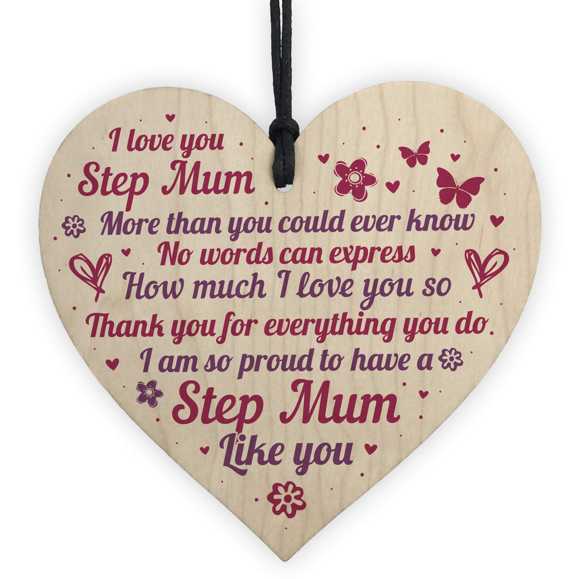 Red Ocean Mum Gifts Stepmum Present Wooden Heart Keepsake Plaque Birthday Christmas Mothers Day