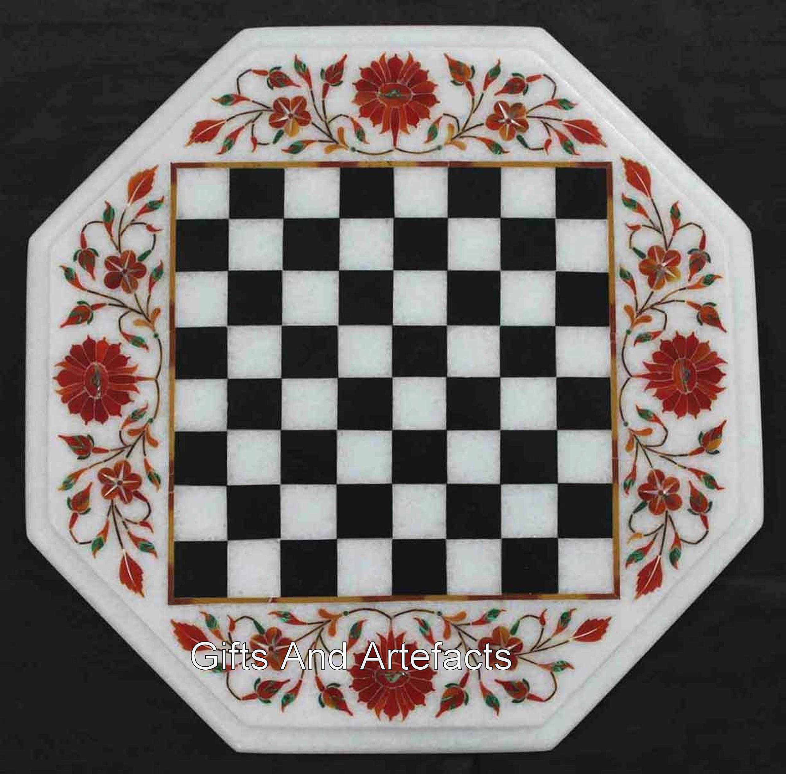 Table basse en marbre blanc d'échecs royal | Le cadeau idéal pour joueur passionné