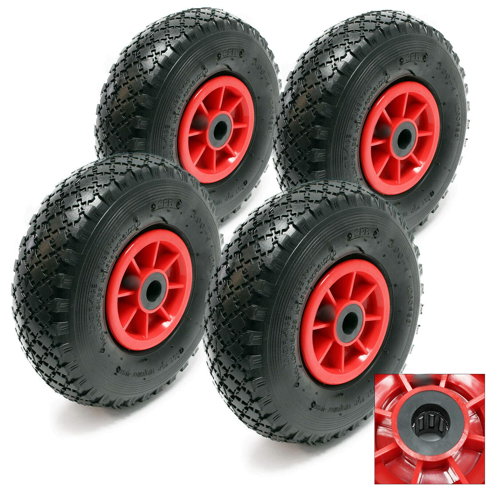 4 X Roue de Chariot / Diable Increvable 3.00-4 (260x85) 160Kg Ø 20mm