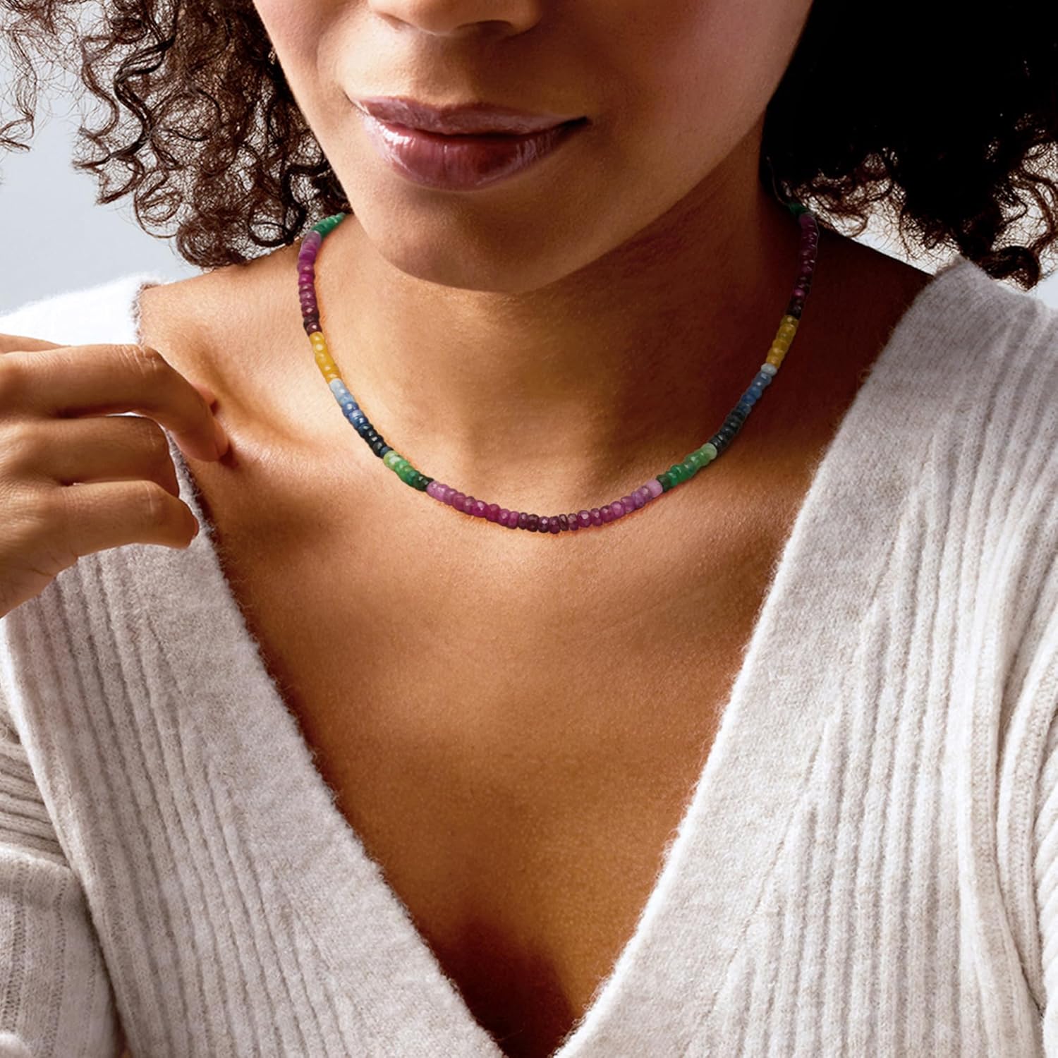 Ross-Simons 50.00 ct. t.w. Multicolored Sapphire Bead Necklace in Sterling Silver
