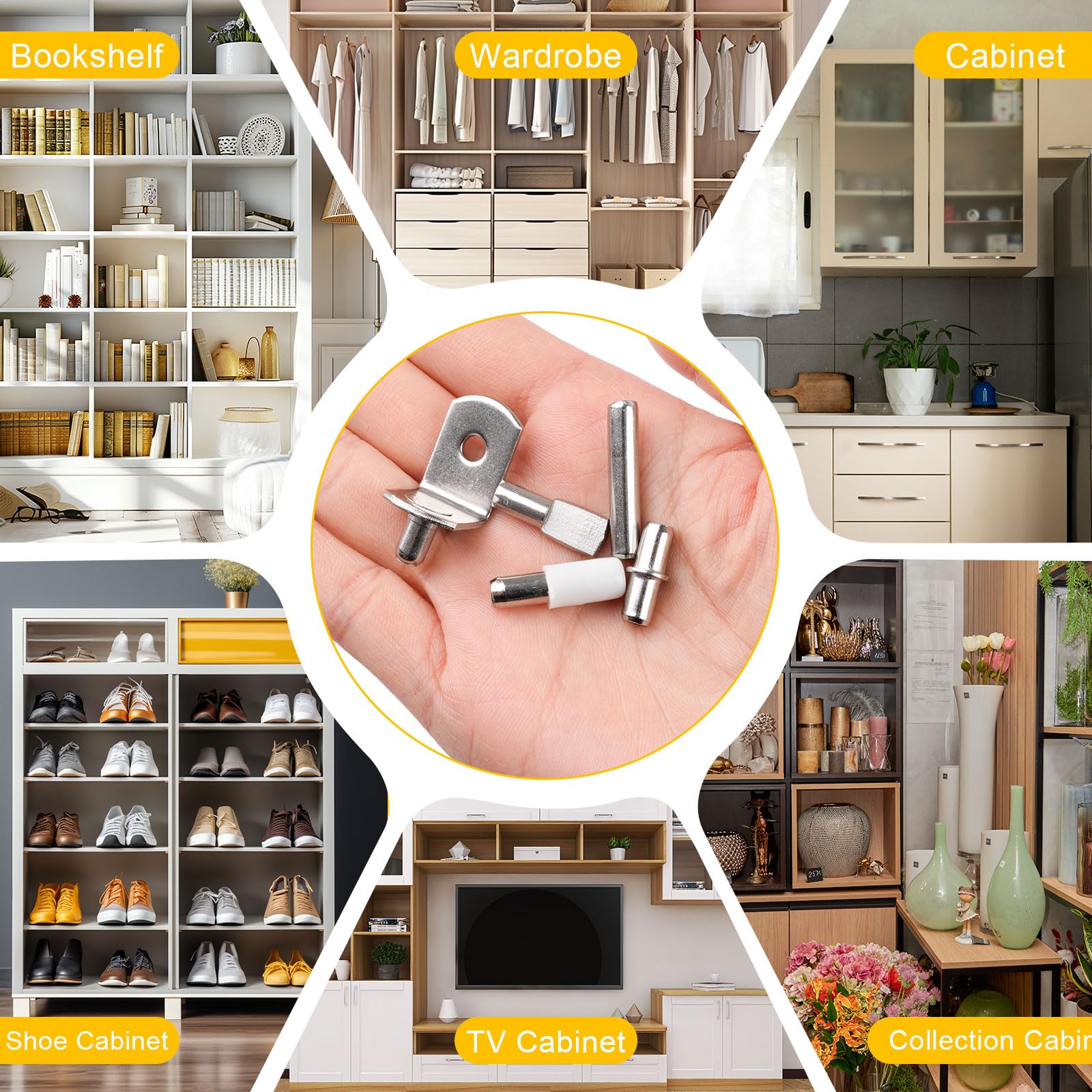 124 Pcs Shelf Pegs Kit, 5 Styles Nickel Shelf pins, Shelf Support Pegs — Amazon image 7