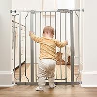 Vista 5 de Regalo Puerta de seguridad para bebés extra alta de 36 pulgadas para puertas y parte inferior de escaleras, puerta de bebé montada a presión