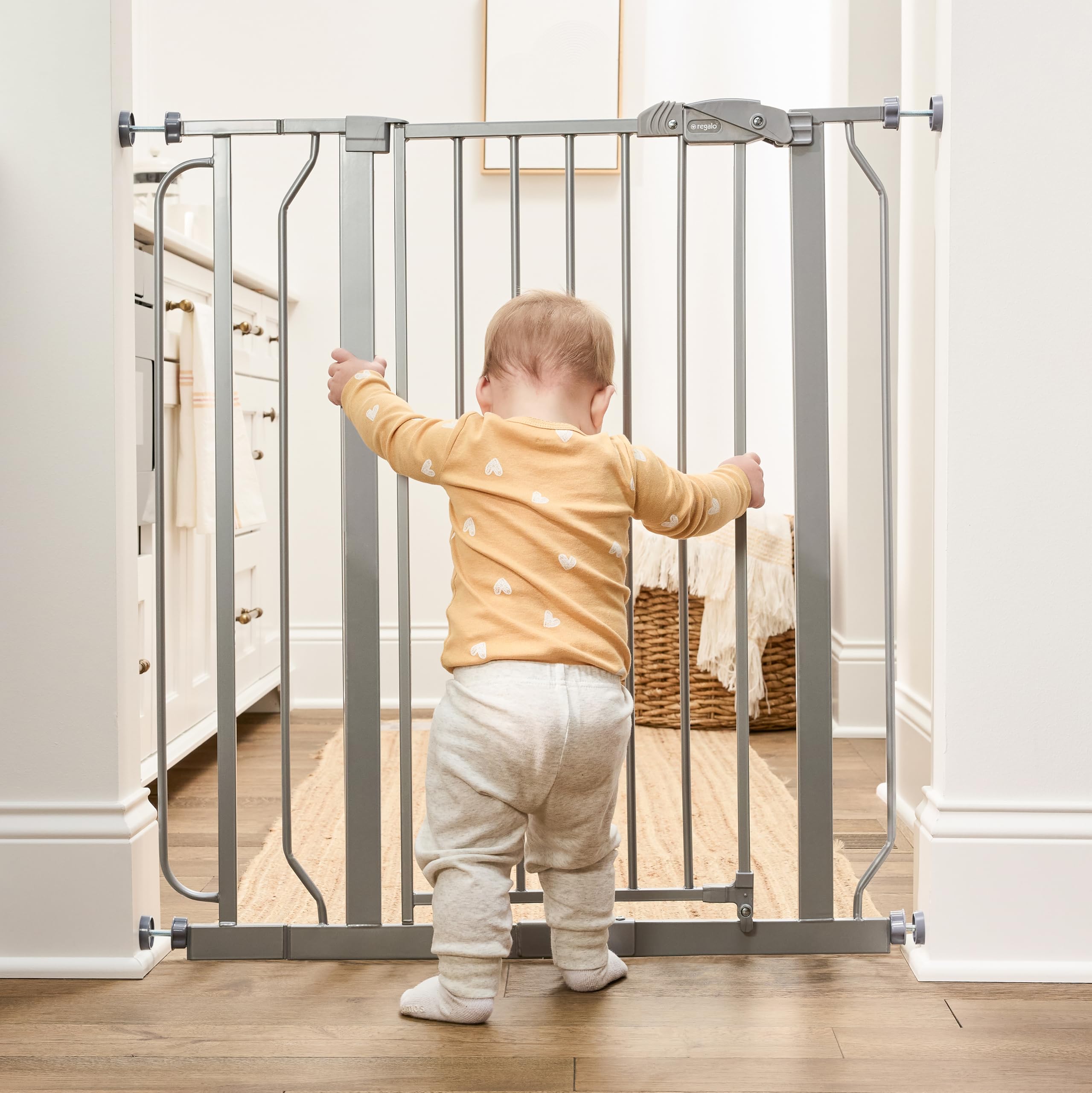 Regalo Safety 91.4cm Extra Tall Baby Gate for Doorways & Bottom of Stairs, Fits Openings 73.6-90cm (Extension Included), Pressure Mounted for Babies, Toddlers & Pets