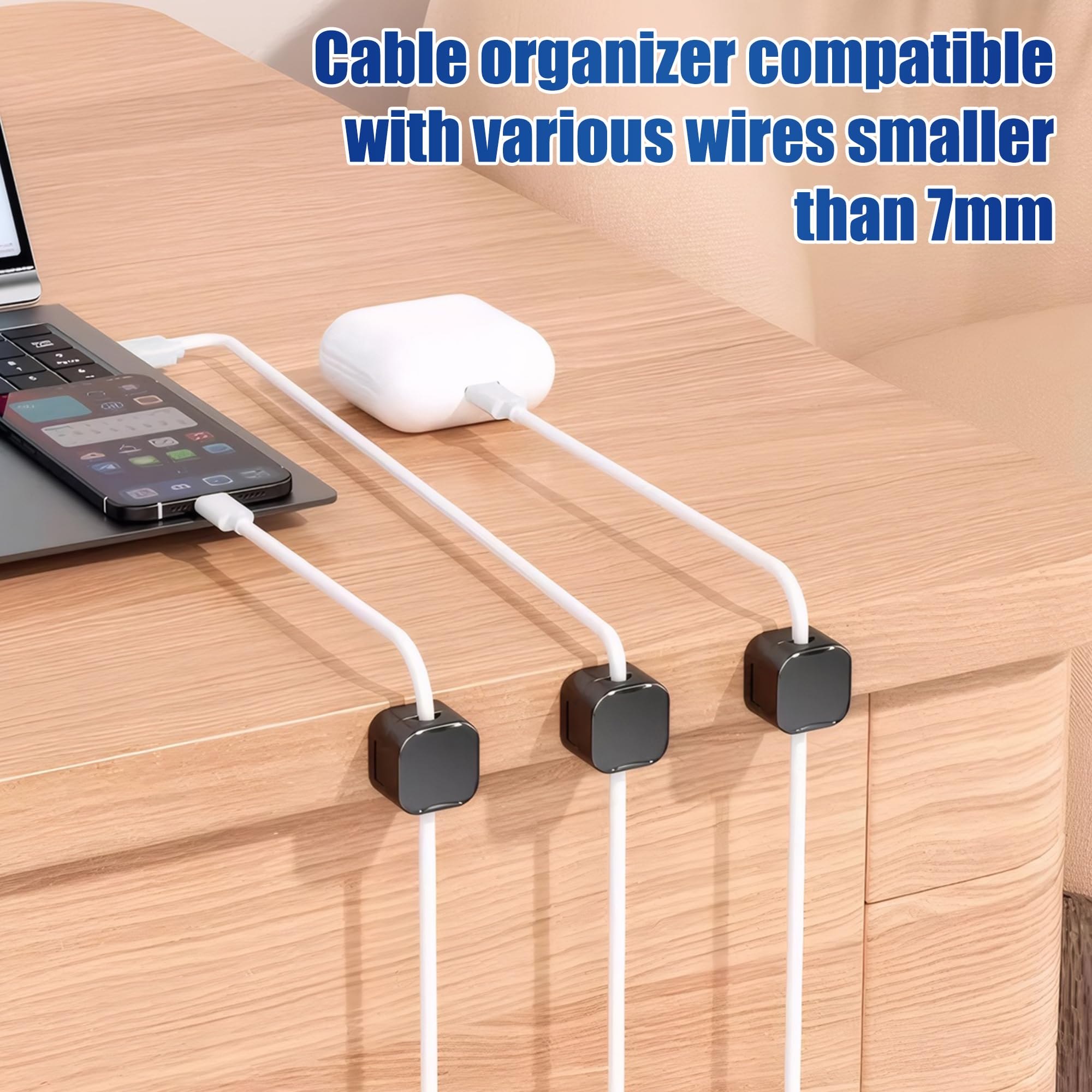 6 Supporti Magnetici Per Cavi Regolabili | Organizer Da Scrivania E Comodino | Clip Per USB, HDMI, Audio - 2