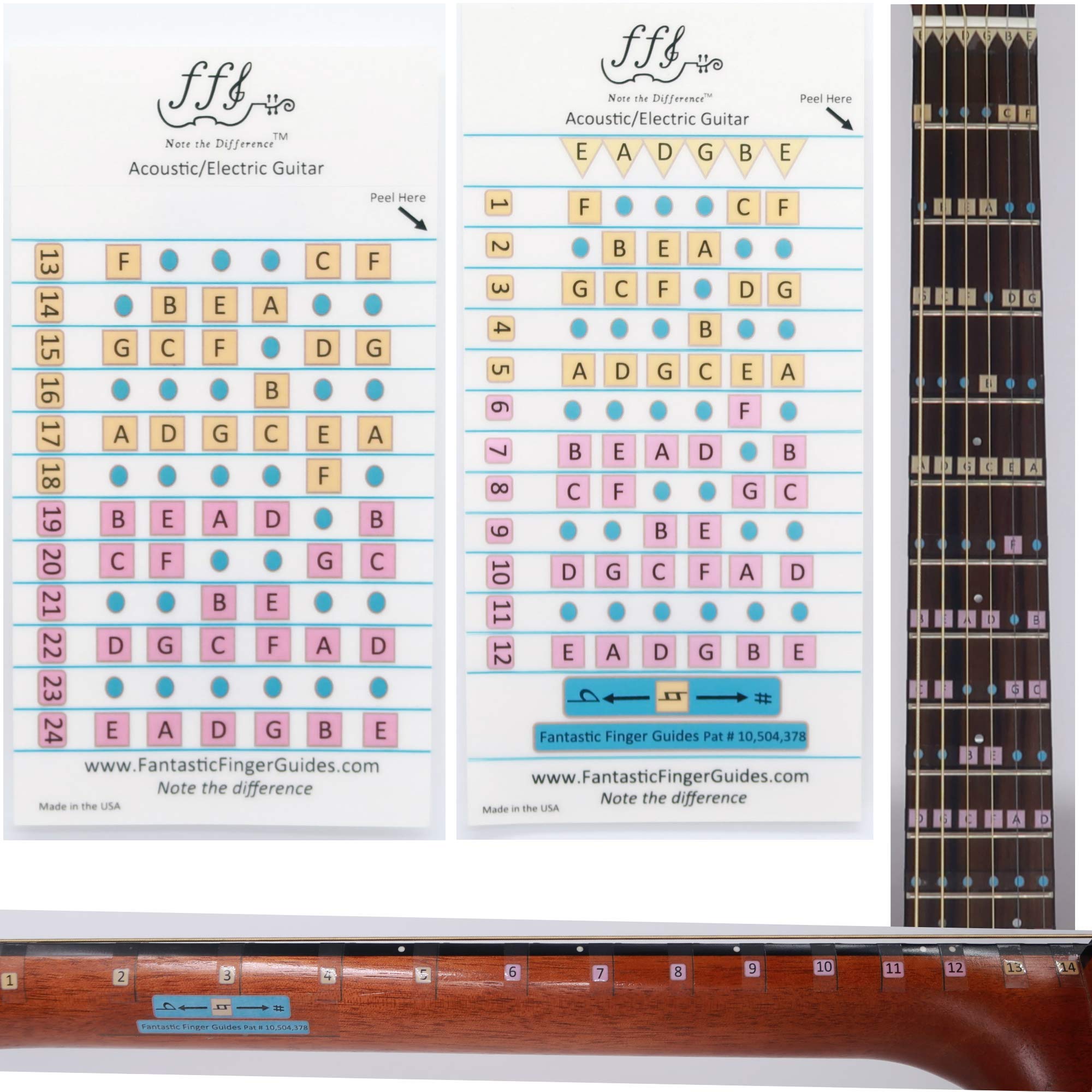 Fantastic Finger Guide for Acoustic & Electric Guitars | Fretboard Stickers | Learn to Play Guitar | Frets 1-24