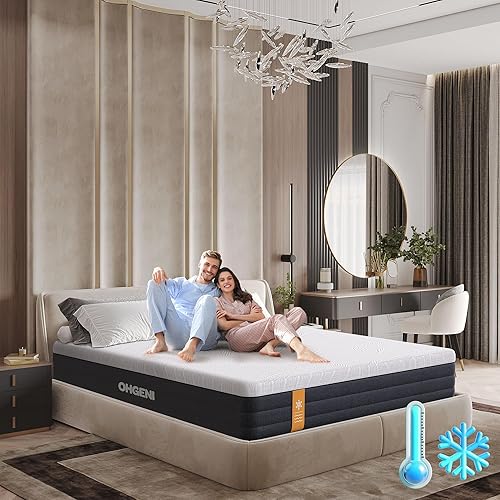 OhGeni 12 Inch King Size Mattress, Cooling Gel Memory Foam Bed Mattresses in a Box, Cool Touch Surface, Medium Feel, Ergonomic Support & Pressure Relief, CertiPUR-US Certified Foam, Designed in USA