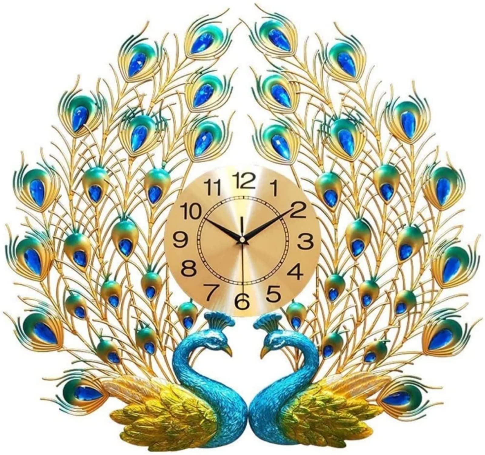 SaryEdge Wall Clock Art Large Wall Clock Peacock Wall Clock Silent Movement Metal Dial Luxury Crystal Bohemian Creative Clock Simple European Wall Clock for Dining Room Living Roo,