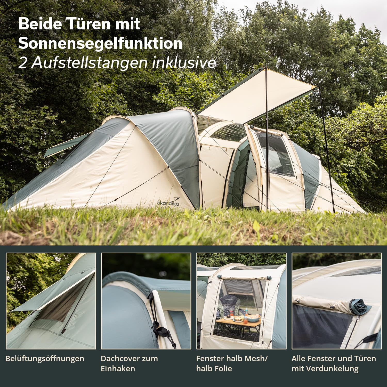 Skandika Kuppelzelt Kalmar | Campingzelt für 6 Personen, Dachfenster, Einlegeboden, 3000 mm Wassersäule, Familienzelt| Zelt für Camping, Outdoor, Festival