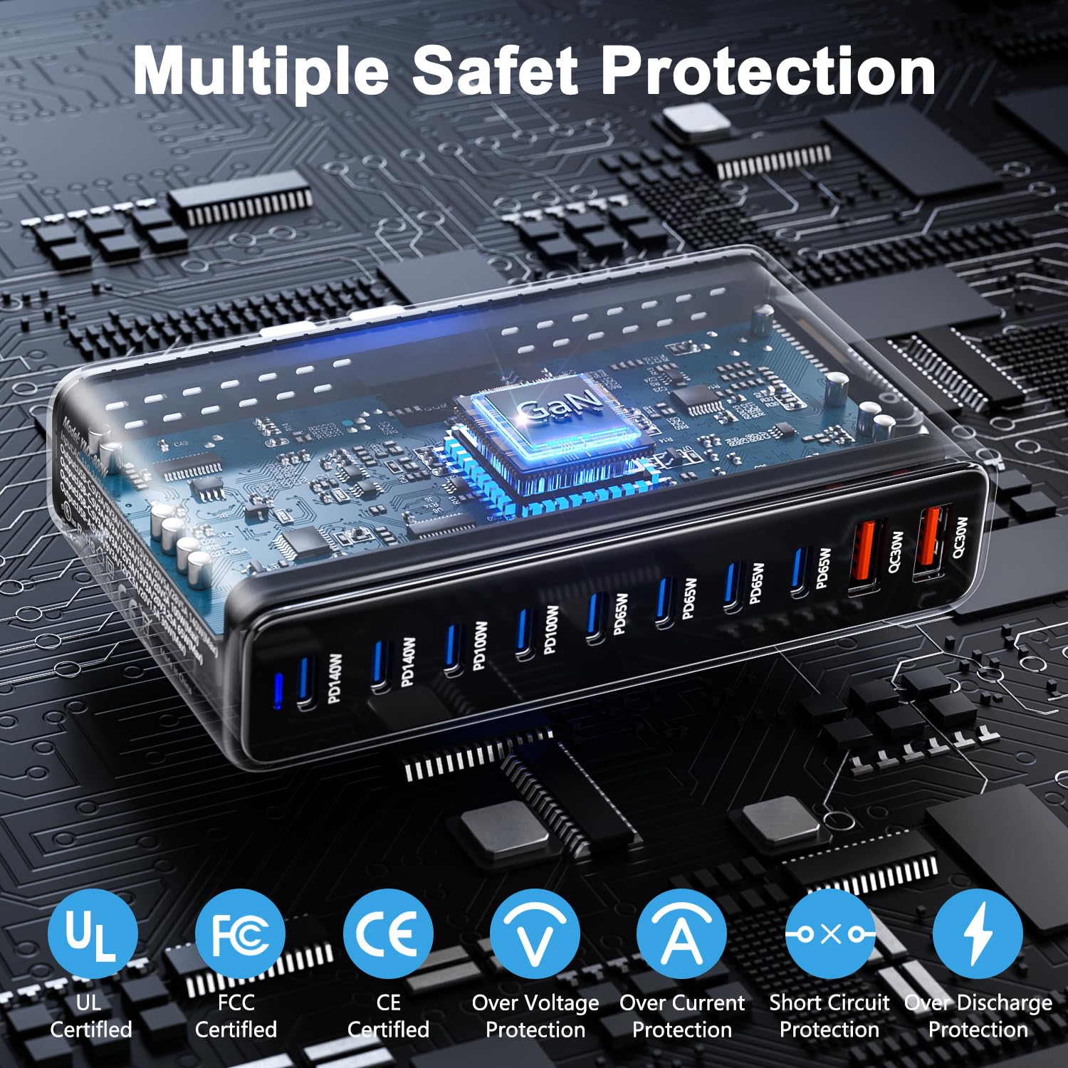 Ładowarka USB C 800W GaN, 10 portów ładowarka USB wielokrotna ładowarka ładowarka do laptopa zasilacz PD kompatybilny z MacBook Pro/Air/Dell/iPhone/Galaxy/laptopem/tabletem/Mobile