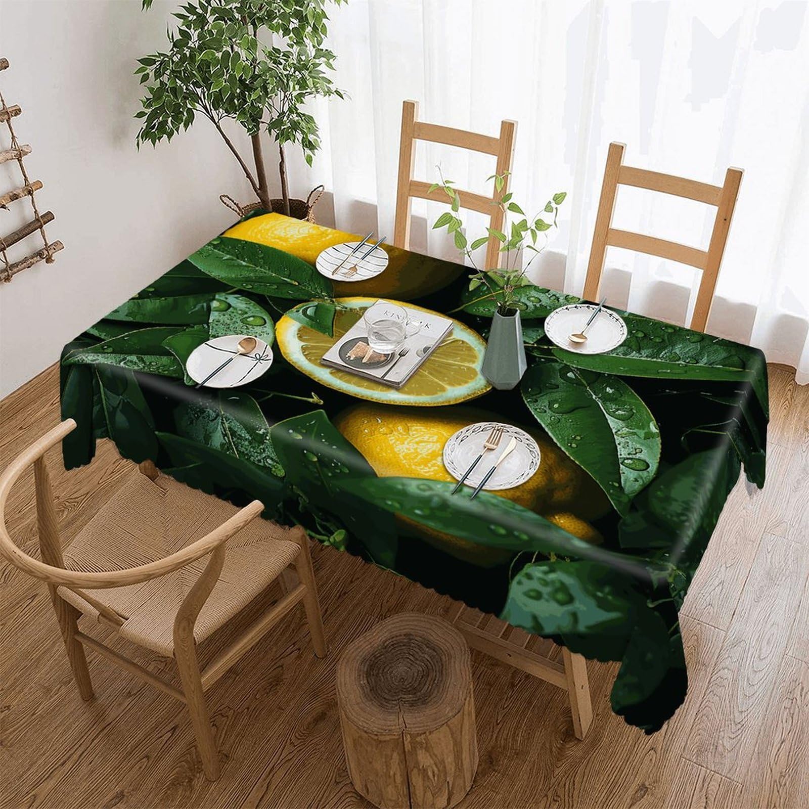 Fekiloot Style Fresh Lemon Tablecloths Heavy Duty Washable Fabric,Birthday Tablecloth-Wavy Edge Design,Polyester Table Cloth For Restaurant,Picnic,Indoor And Outdoor Dining60 X86