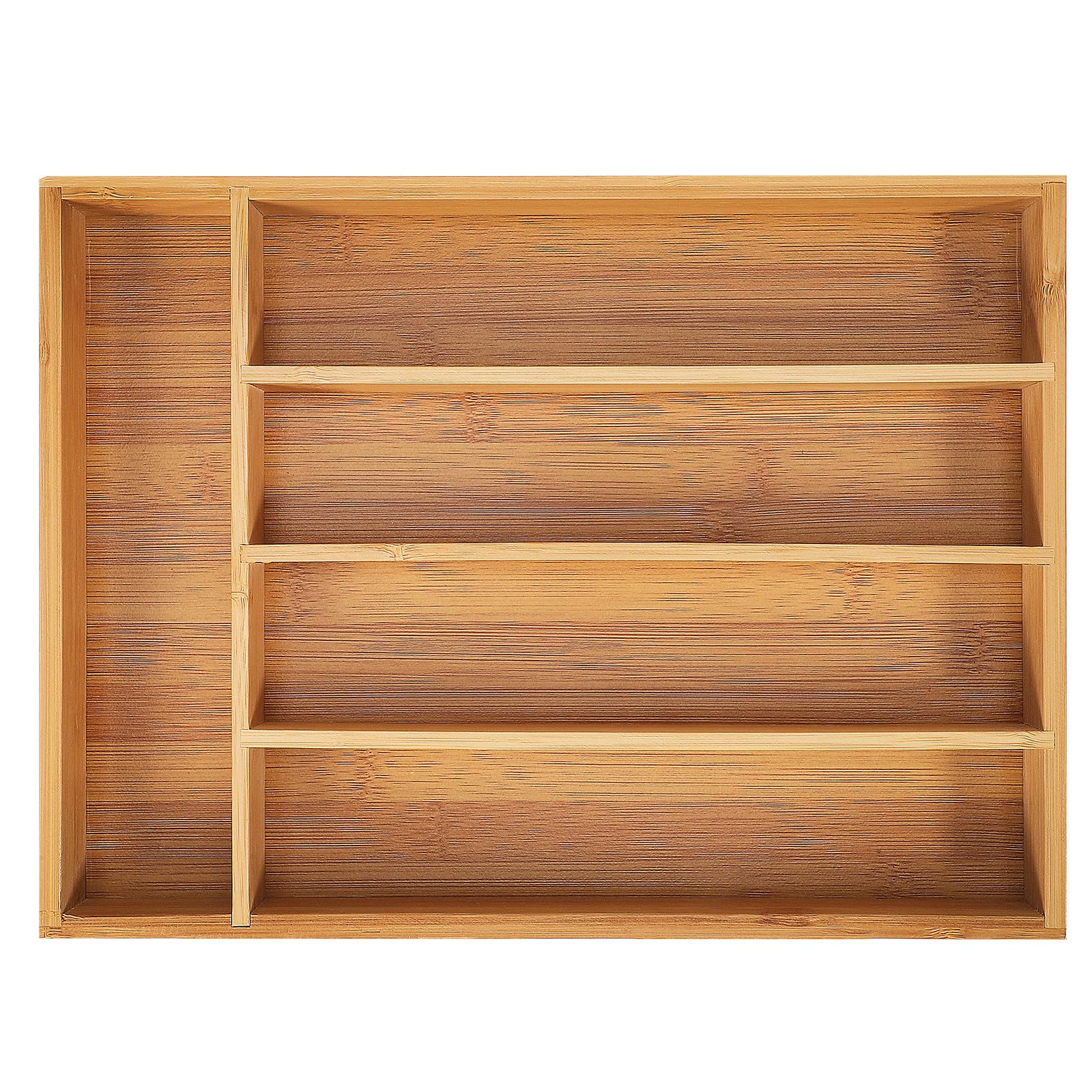 Cubiertos para Almacenamiento Elegante Organizador para Cajones de Cocina de Bambú Multifuncionales 5 Compartimentos y Resistente