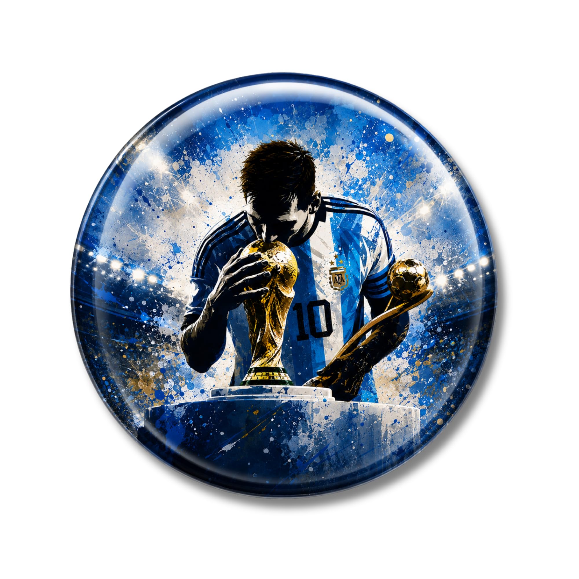 Messi Design Football Champion Fridge Magnet Cum Pin Button Badge | Premium HD Sports Fan Collectible | 2.2 Inch | Pack of 1-image-12