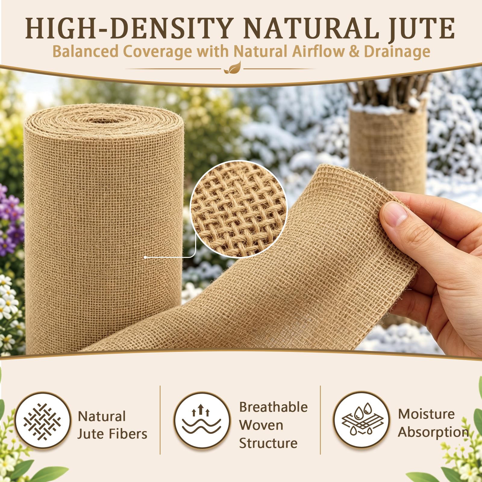 Riare Cubiertas de arpillera natural para plantas de 15 pies x 40 pulgadas, protección contra la congelación, arpillera de yute de alta densidad, tela de invierno para plantas al aire libre, árboles,