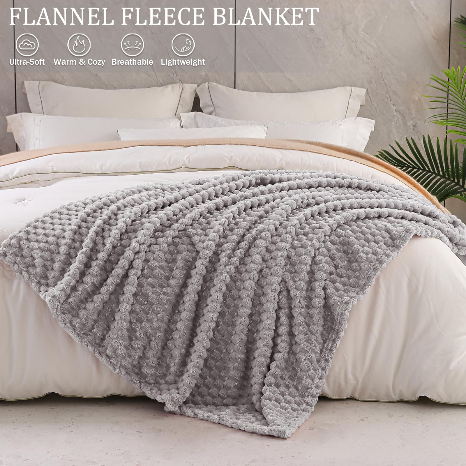 Exclusivo Mezcla Fleece Throw Blanket for Couch Extra Large Fuzzy Light Grey Bed Blankets - Image 3