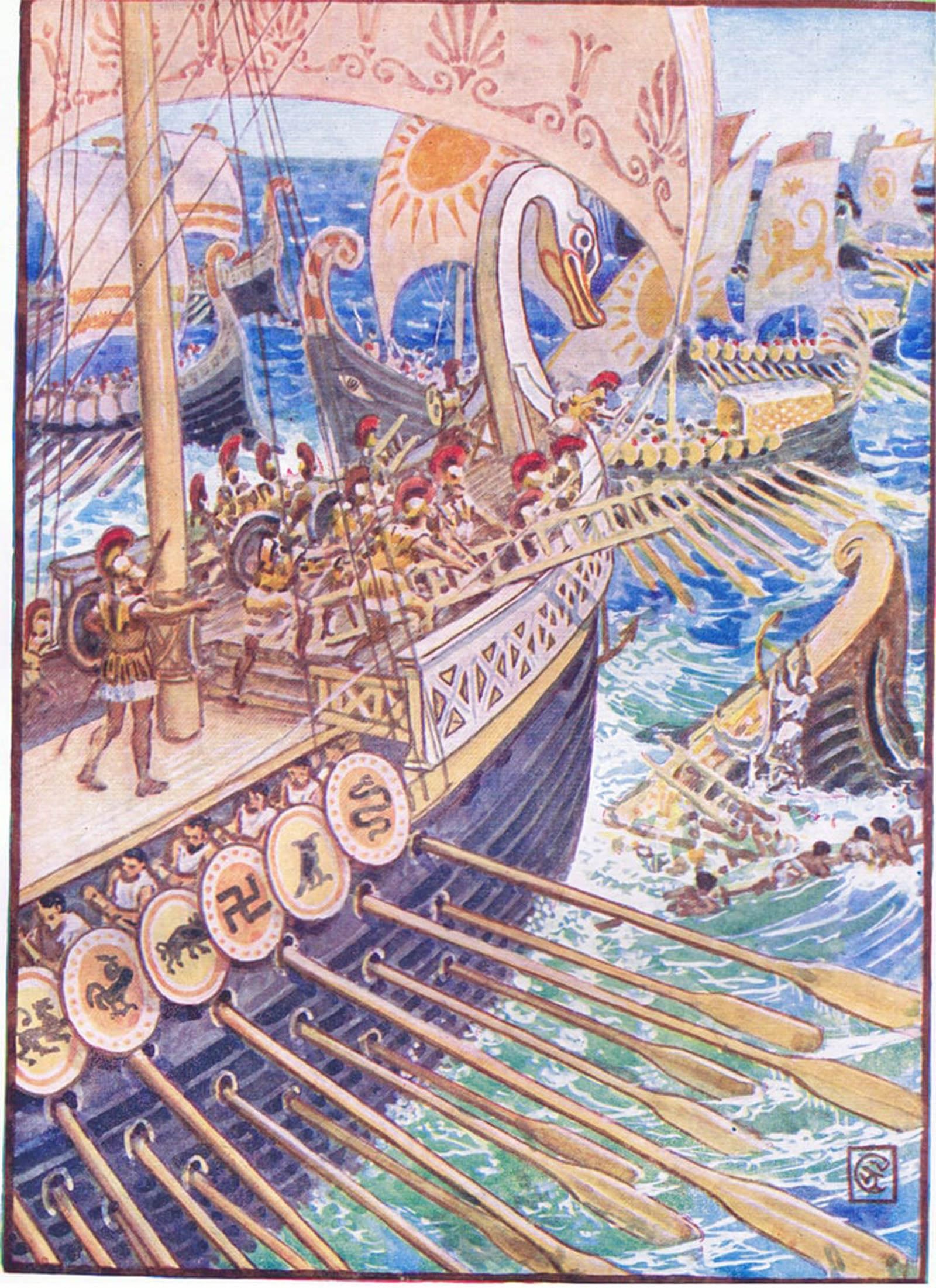 ARTXLXXBN Famous Print Painting Colorful Art Print Ship Dashed Against Ship Till the Persian Dead Strewed the Deep Like Flowers by Walter Crane Canvas Art Decorations for Home Decor 60x90cm