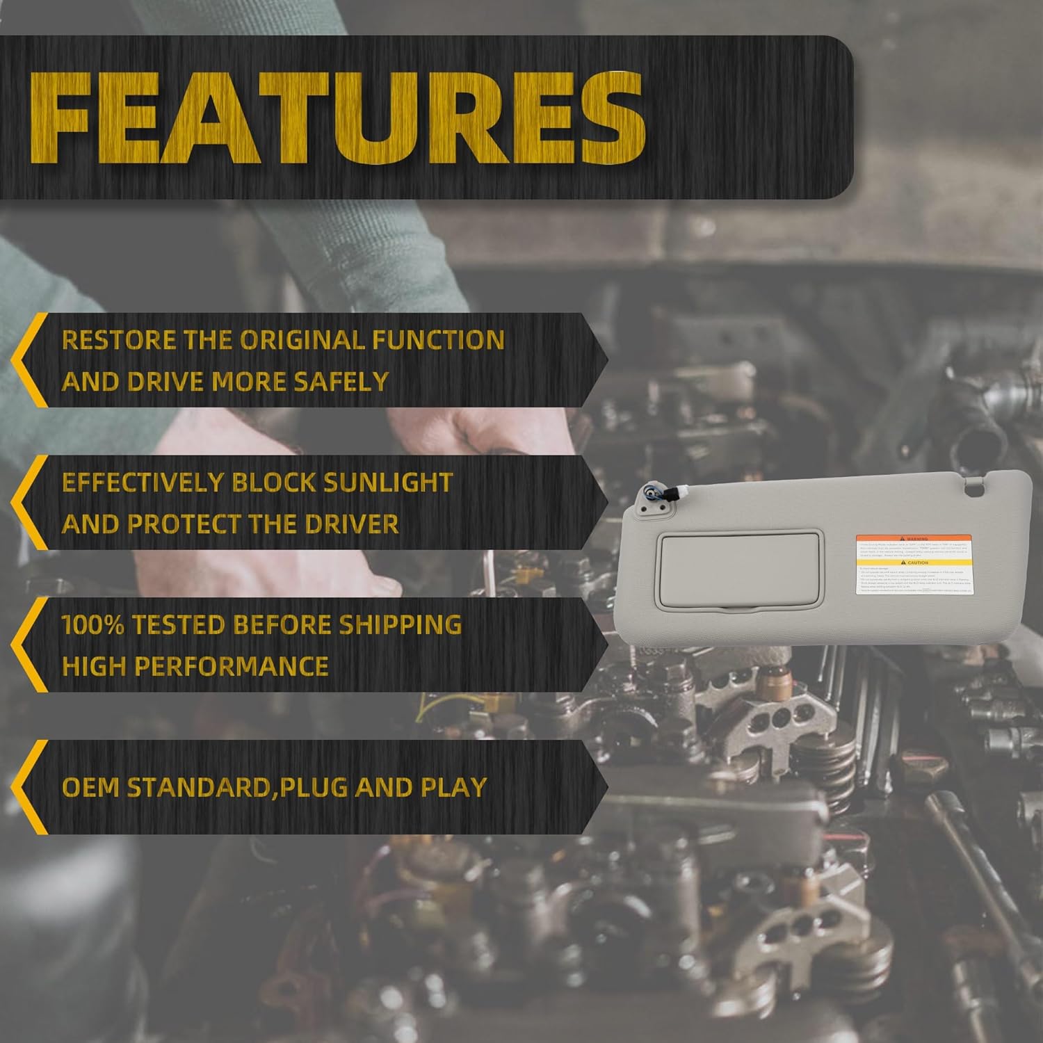 Dasbecan Gray Left Driver Side Sun Visor Compatible with Infiniti QX56 2011 2012 2013 QX80 2014 2015 2016 Replaces# 96401-1LA3D 96401-1LA3C 96401-1LA3A