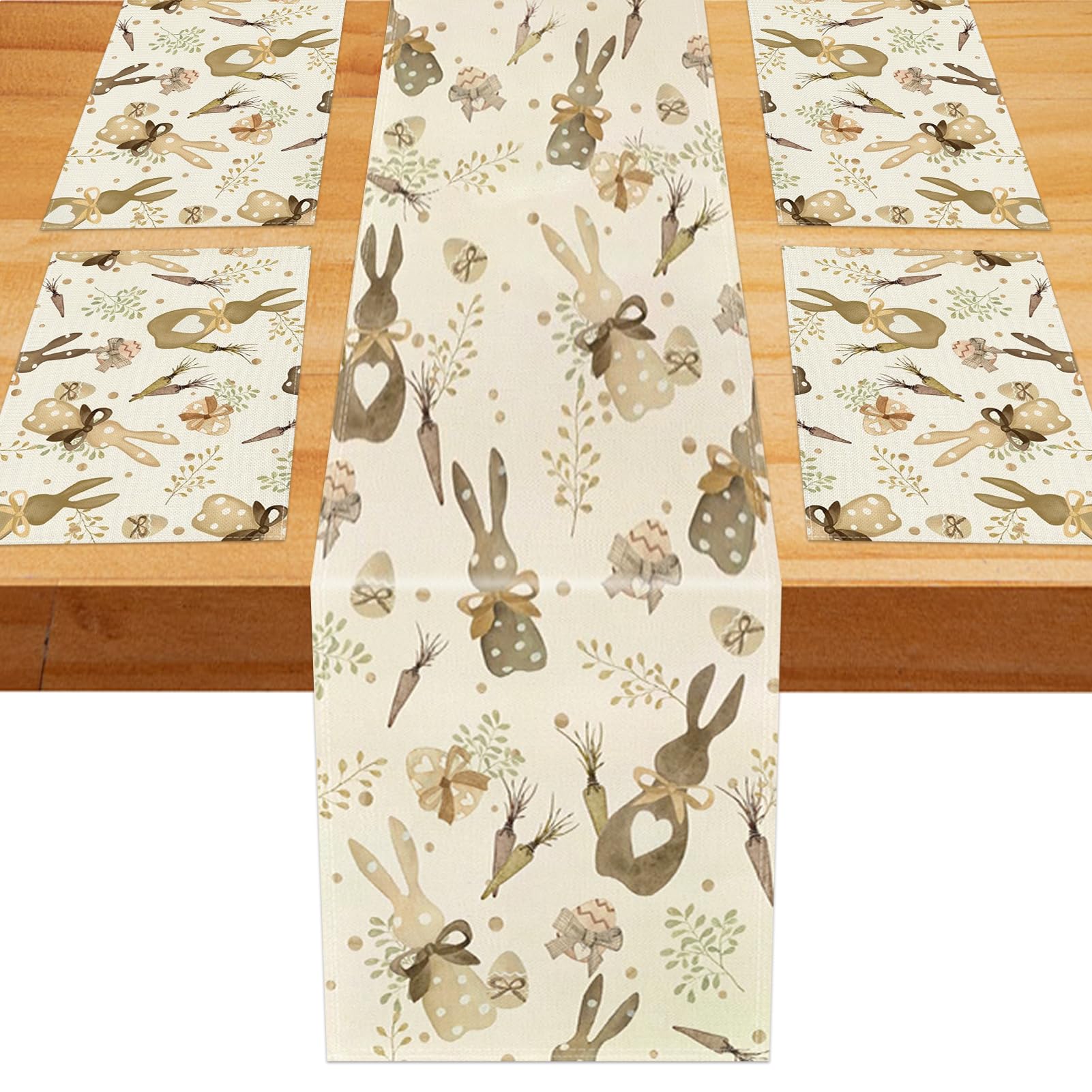 Chemin de Table de Pâques avec 4PCS Sets de Table à Pois Lapins et