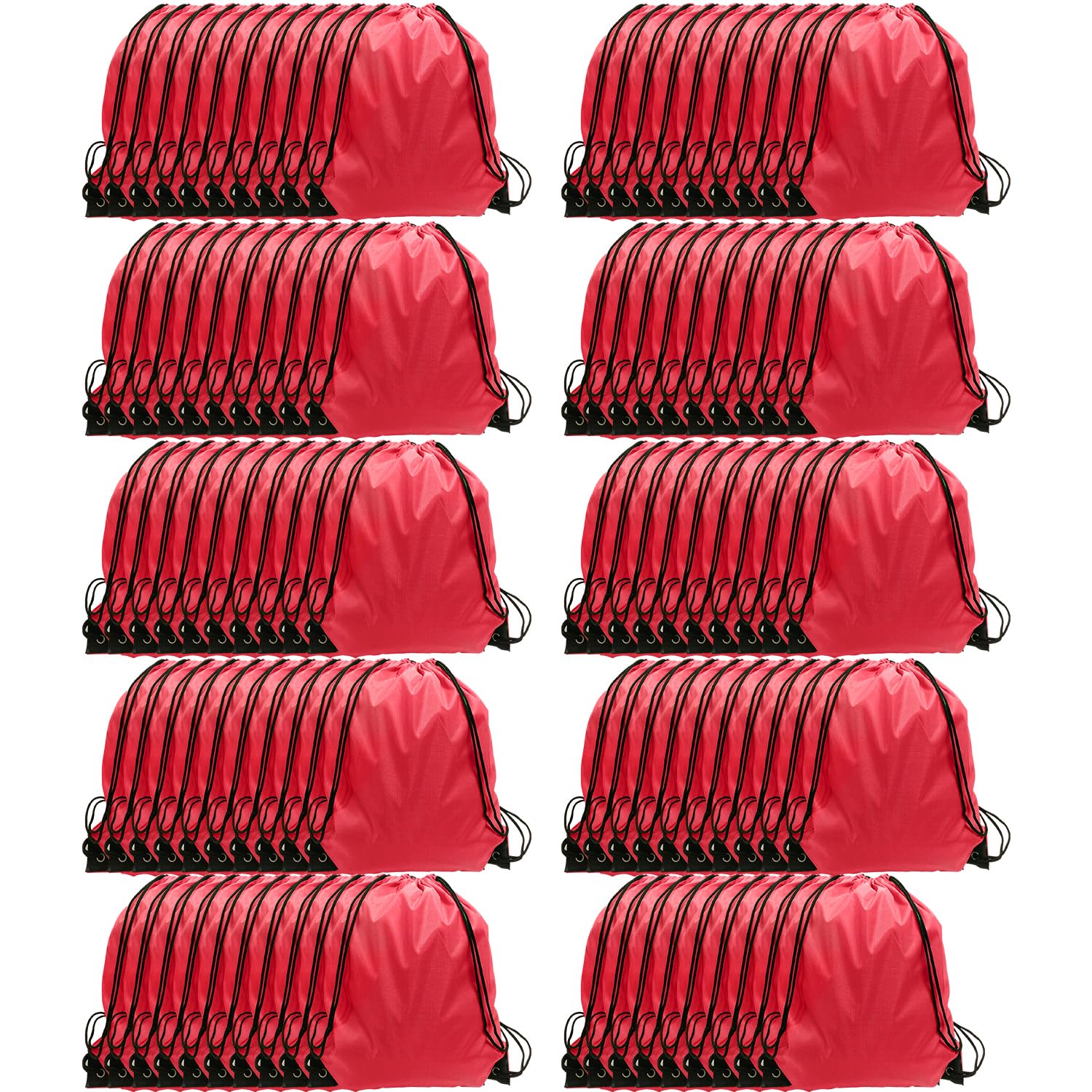 GoodtoU Drawstring Backpacks, 100 Pieces Nylon Backpack Cinch Sack Drawstring Gym Bag for Sport, Traveling, Team (Cherry)