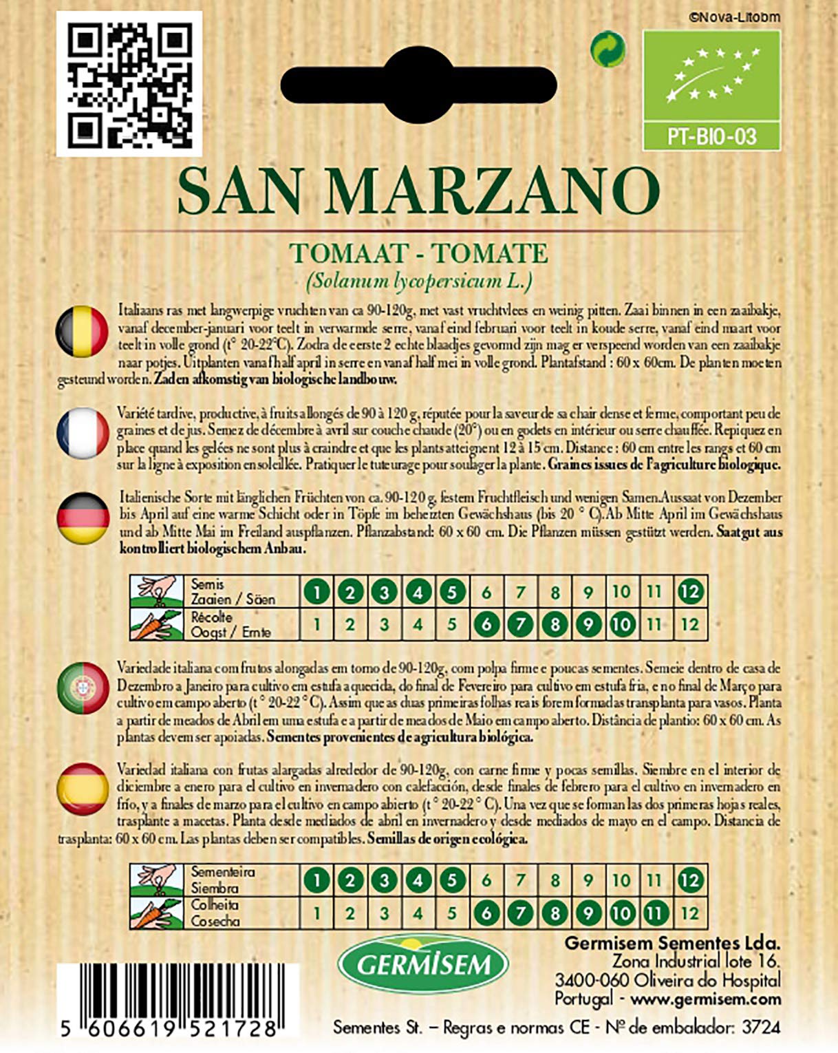 Germisem Orgánica San Marzano Semillas de Tomate 0.5 g