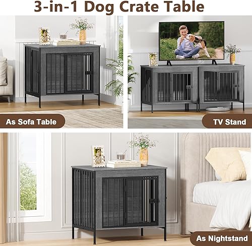 Miniatura 10 de EasyCom - Mueble jaula para 1 o 2 perros, individual o doble, resistente jaula para interiores, base para televisión, grande, 78.74 pulgadas