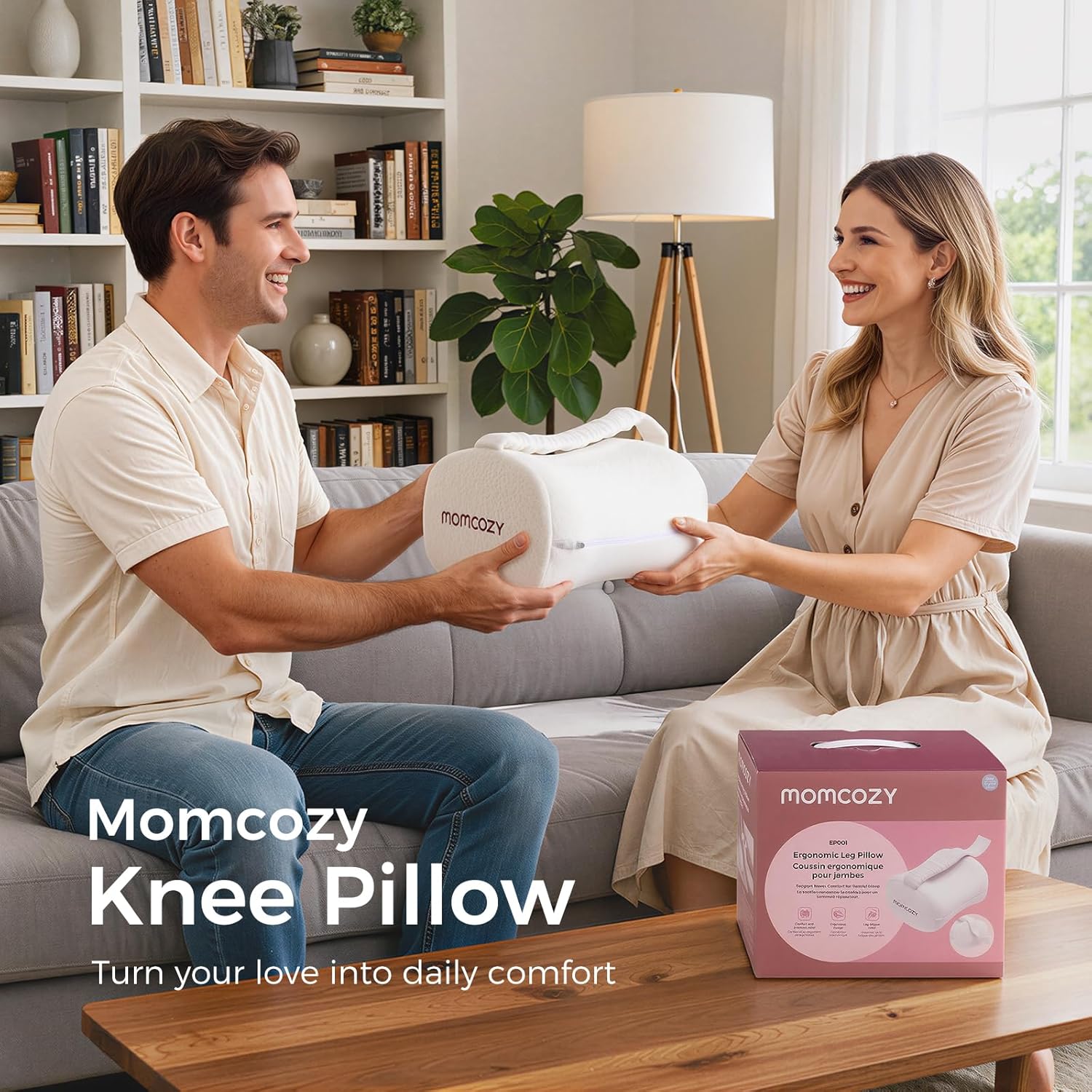 Momcozy Pregnancy Support Set: W-Shaped Pregnancy Pillow & Knee Pillow for Side Sleepers, Adjustable Straps, Soft Memory Foam for Back, Hip, Leg Pain Relief