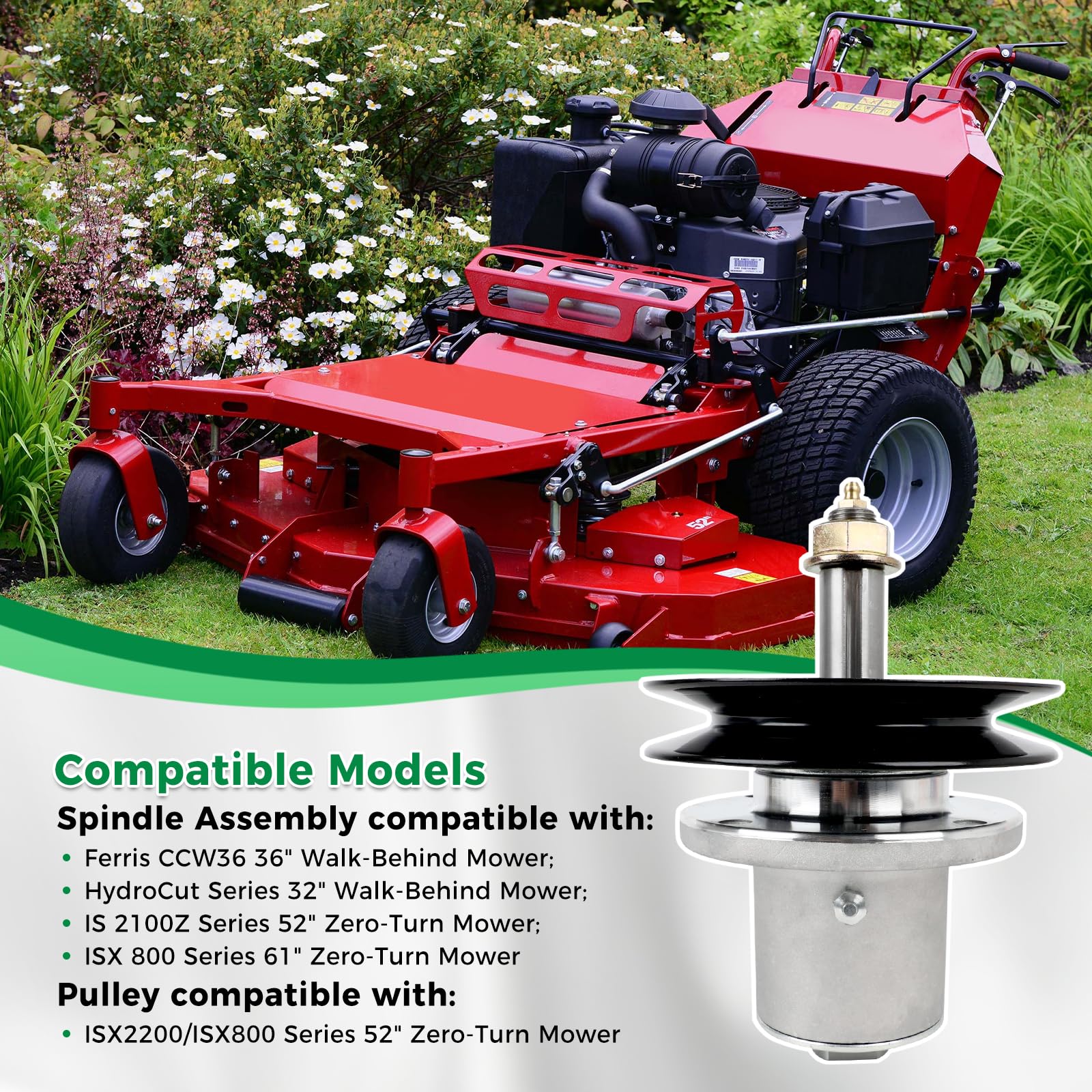 Husillo de cortacésped con polea compatible con F erris CCW 36, cortacésped HydroCut, conjunto de eje largo compatible con 2100Z, ISX 800, repuesto para 5061096 5105050