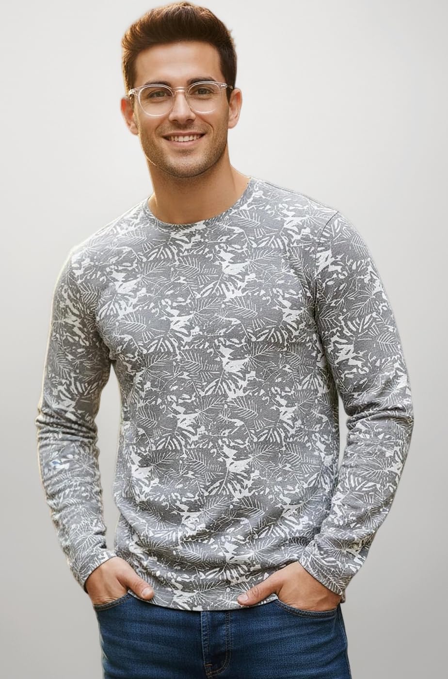 Urbano Fashion Men's Printed Full Sleeve Slim Fit Cotton T-Shirt