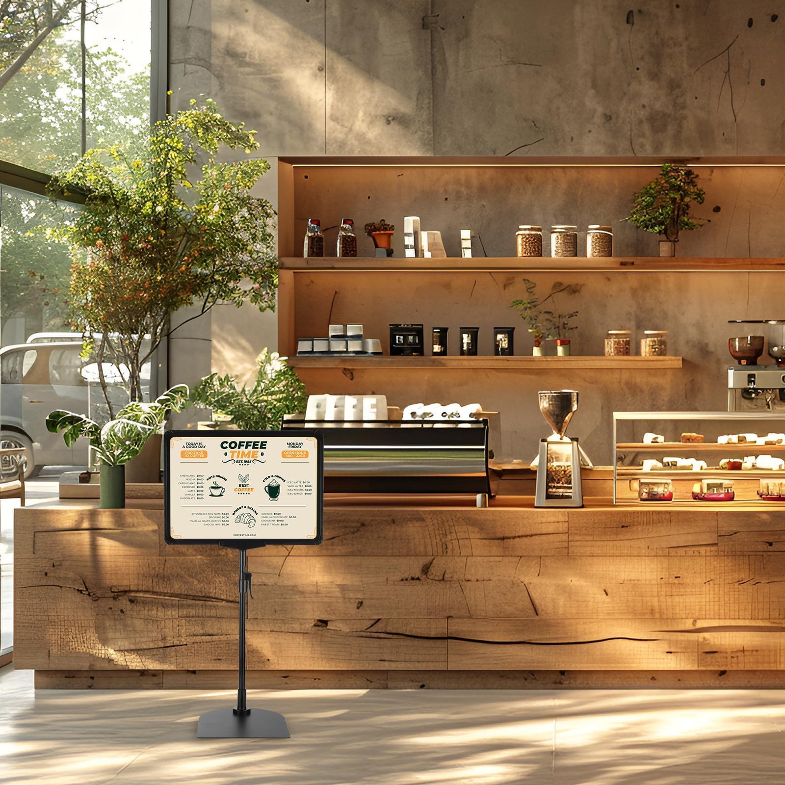 Lot de 3 porte affiche A4, support pour affiche, Stands de Présentation avec Base, Support de Panneau Extérieur, présentoir A4 sur Pied 360 Degrés Réglable, présentoirs porte menu restaurant