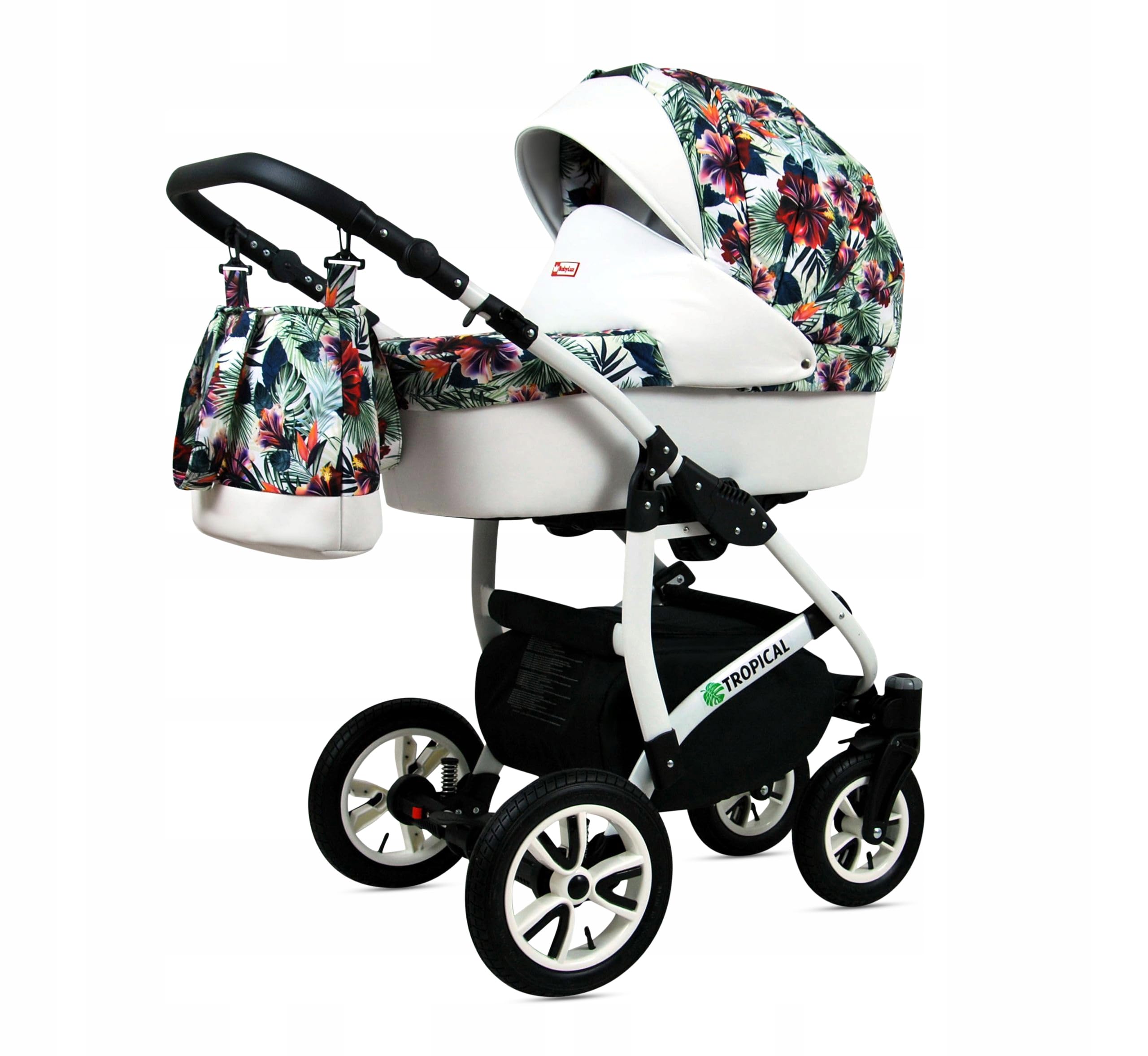 BabyLux® Bambini Passeggino Completo Set 3 in 1 - Tropical - incl. Navicella, Canna, Seggiolino Auto - Carrozzina Neonati Sistema Combinato - con Borsa fasciatoio, Copertura antipioggia ecc.