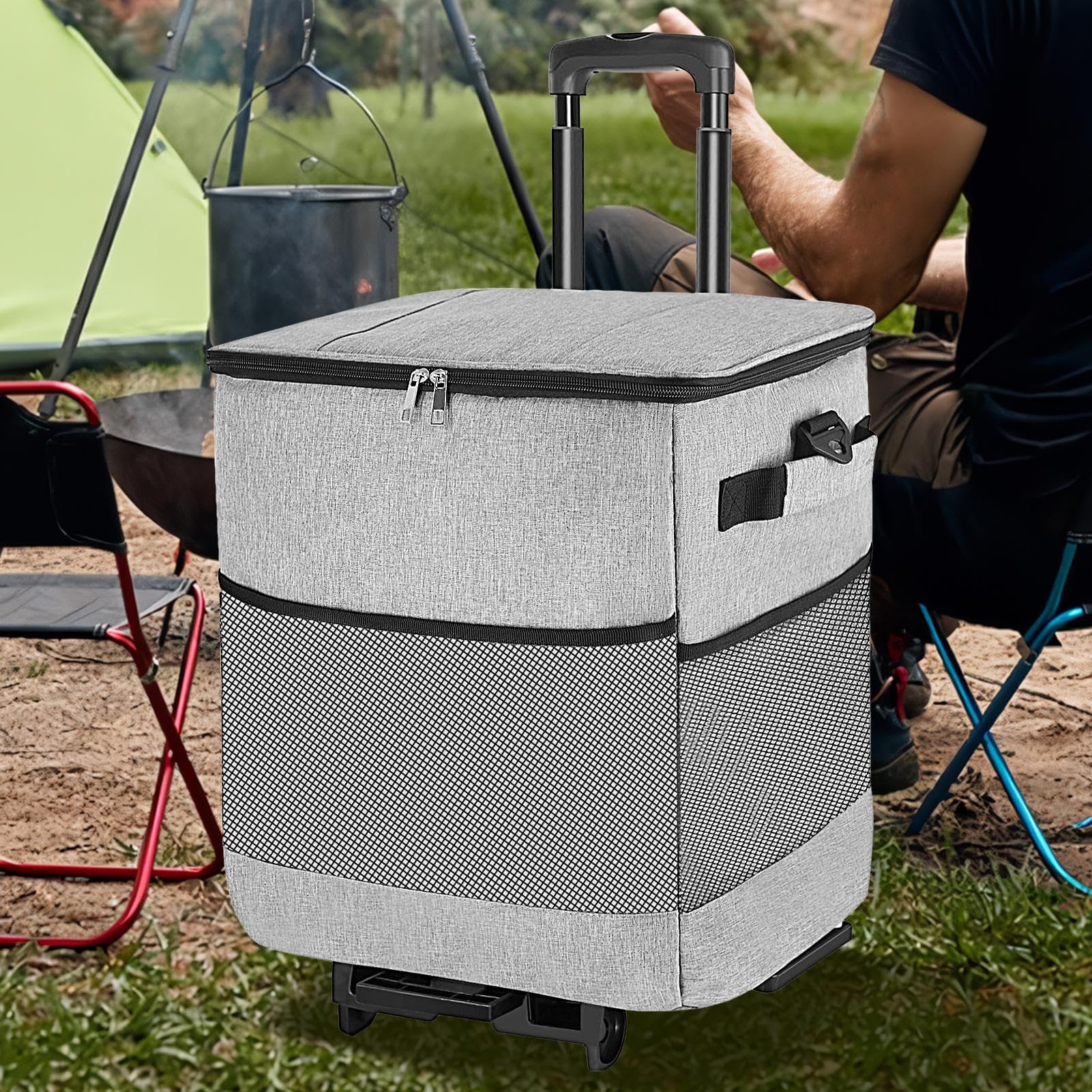Cooler Rolling – Carrello frigo compatto intelligente con ruote, trolley termico riutilizzabile con ruote, design impermeabile per pasto stradale pic-nic, viaggio spiaggia all'aperto