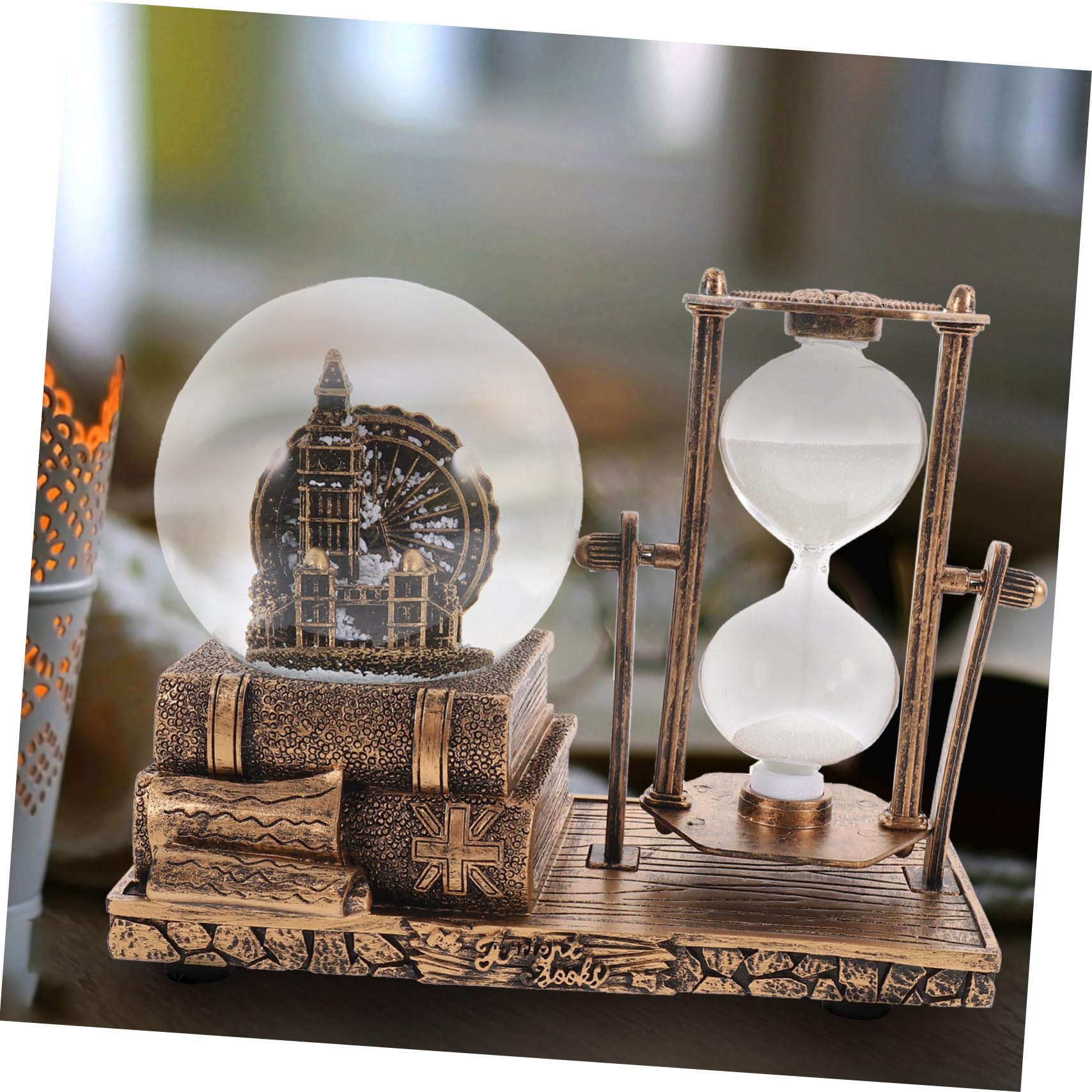 Vintage Tischdekoration Sanduhr Ornament aus Kunstharz mit Kristallkugel LED Licht Musikbox für Wohnzimmertisch Kreative Handgefertigte Wohnaccessoires