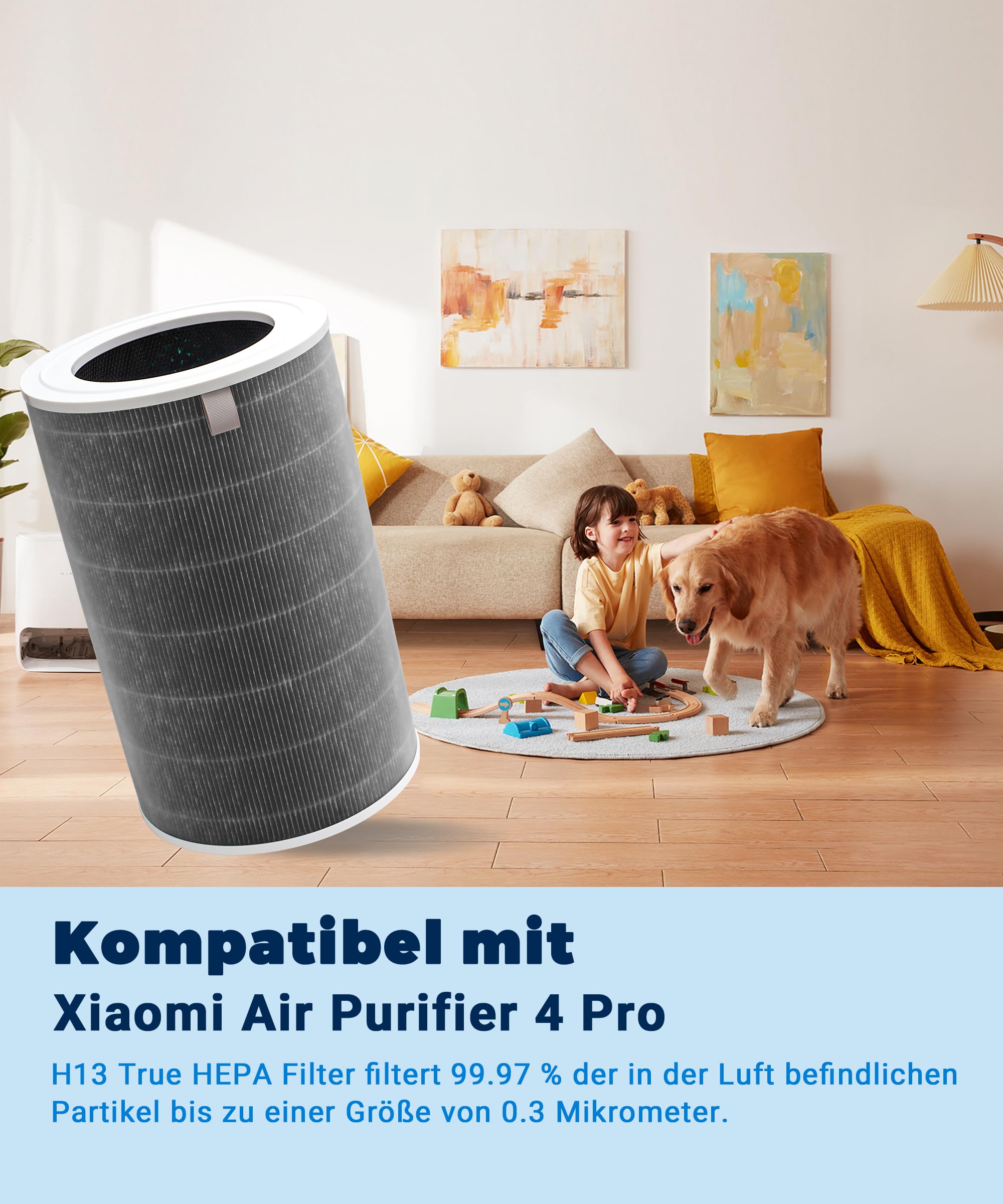 Filtro di ricambio compatibile con Xiaomi Smart Air Purifier 4 Pro purificatore d'aria, True HEPA (H13) / filtro combinato al carbone (filtro di ricambio 4 Pro)