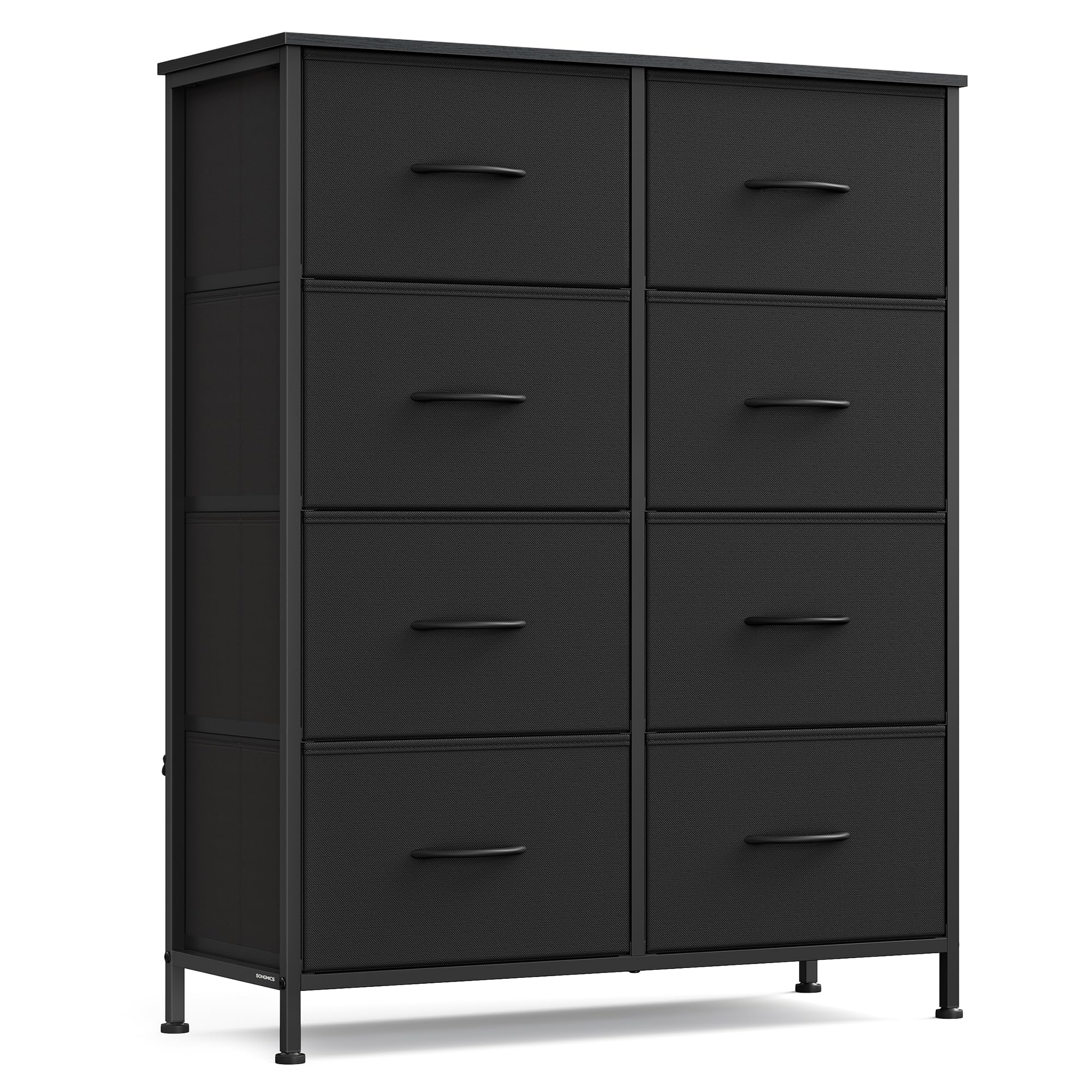 SONGMICS Dresser for Bedroom, Chest of Drawers, Steel, MDF, 8 Non-Woven Fabric Drawers, Storage Organizer Unit, Closet, Entryway, Ink Black and Ebony