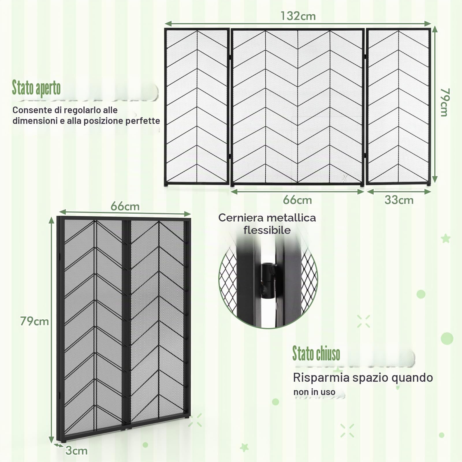 GIANTEX Parascintille per Camino 3 Pannelli, Parafiamma per Camino 132 X 79 CM, Protezione dalle Scintille e Ceneri, Griglia di Protezione per Forno (Banda, 132 x 79 cm)